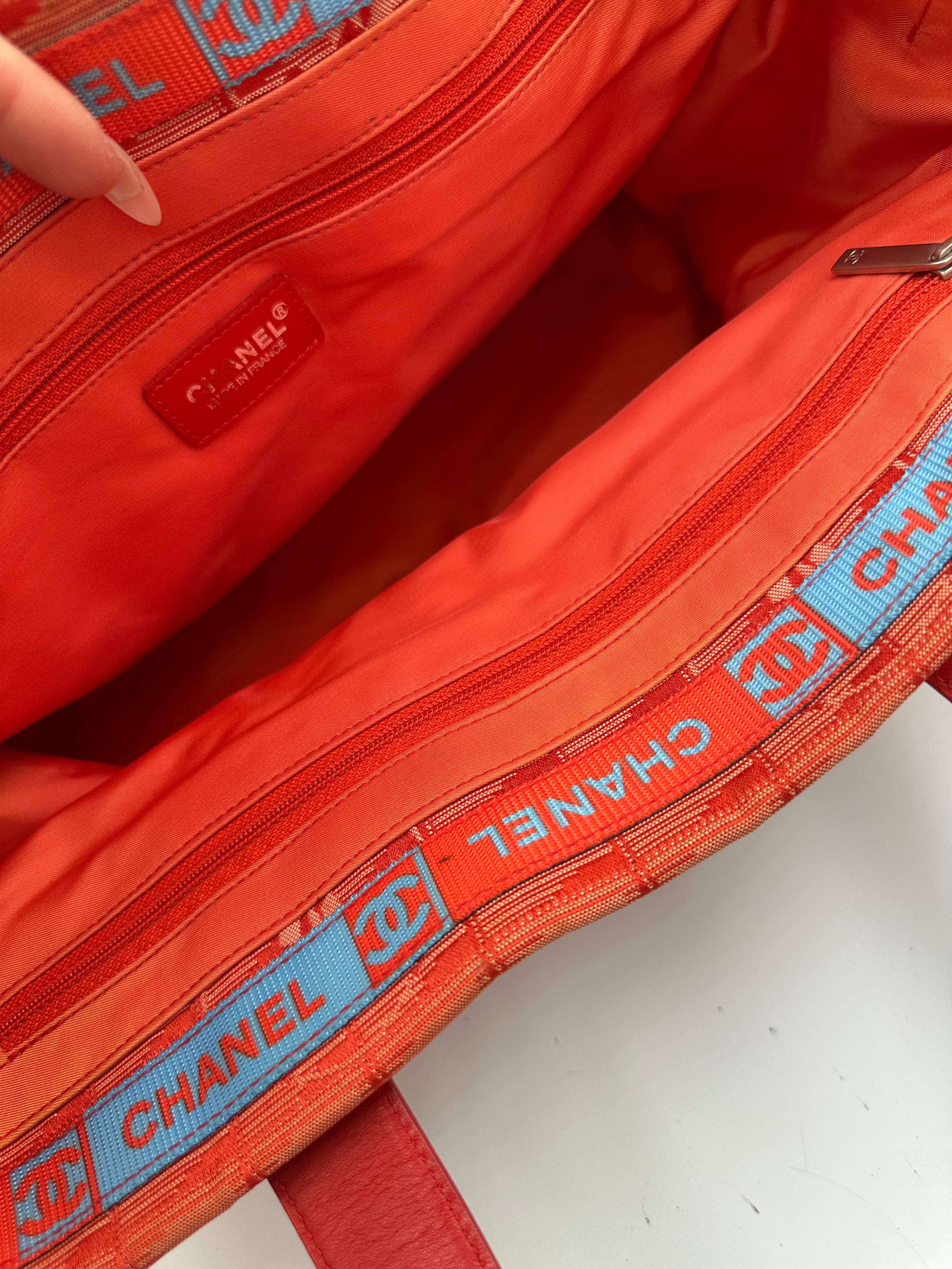 Chanel New Travel Line Tote MM Red Canvas