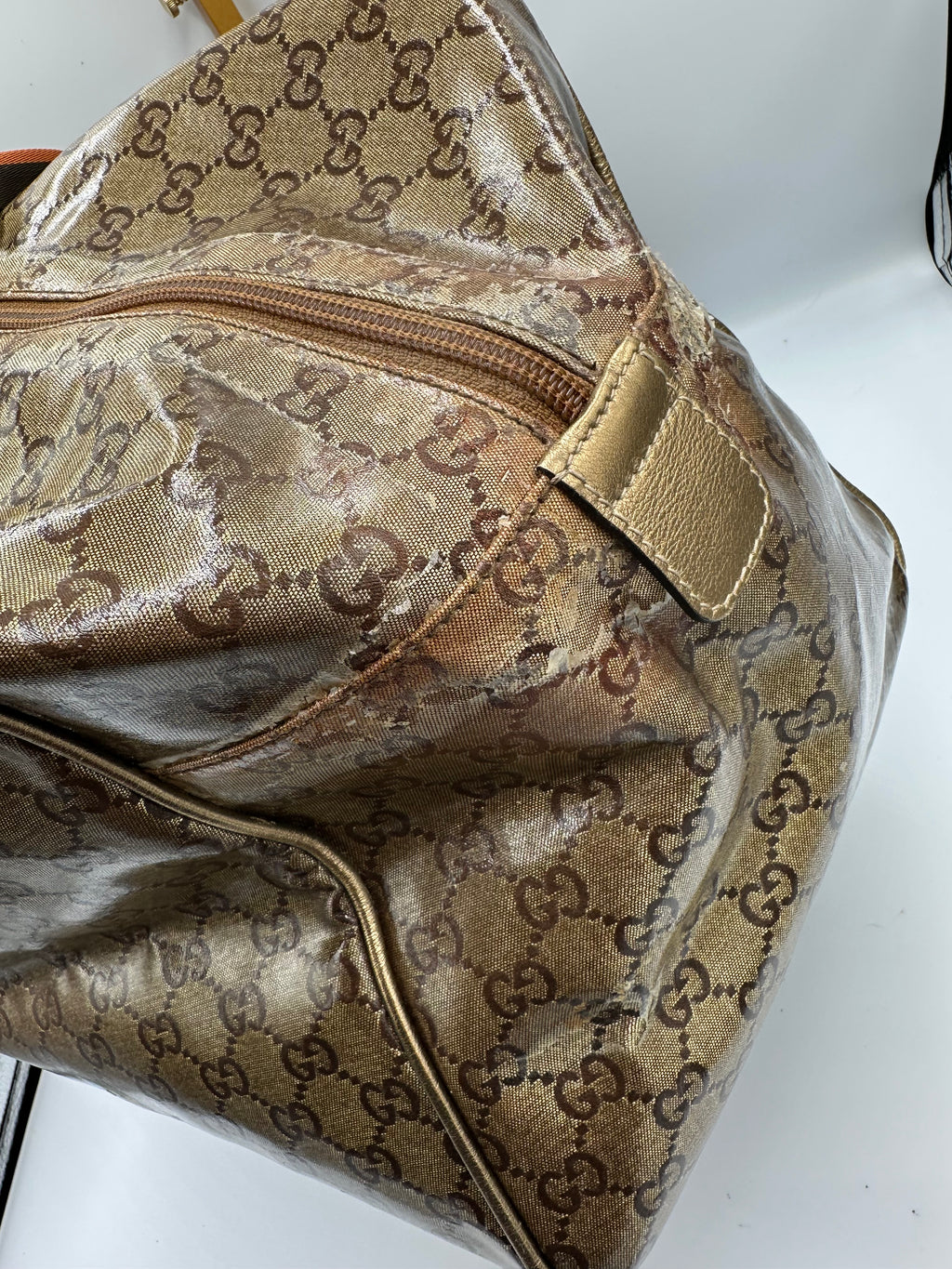 Rare 2000s Gucci bronze PVC metallic GG monogram pattern duffel bag