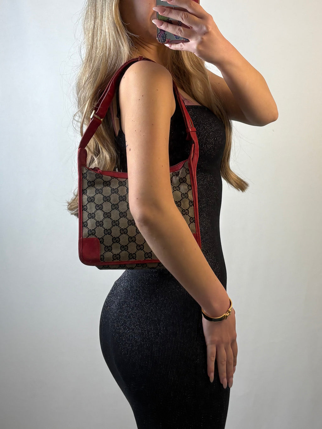 Vintage Gucci GG supreme monogram cherry red shoulder bag