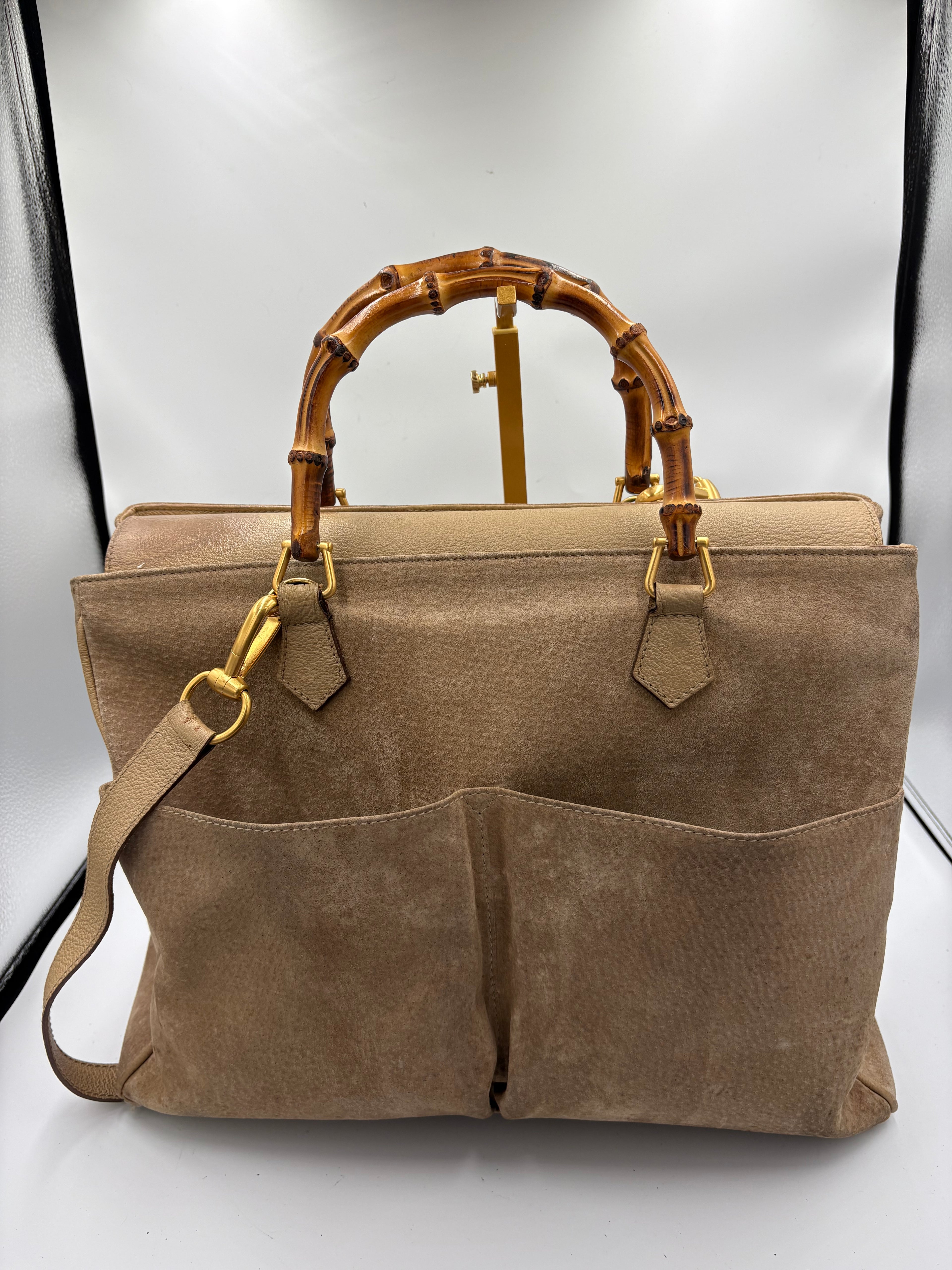 Gucci rare vintage suede Bamboo 2 way tote bag