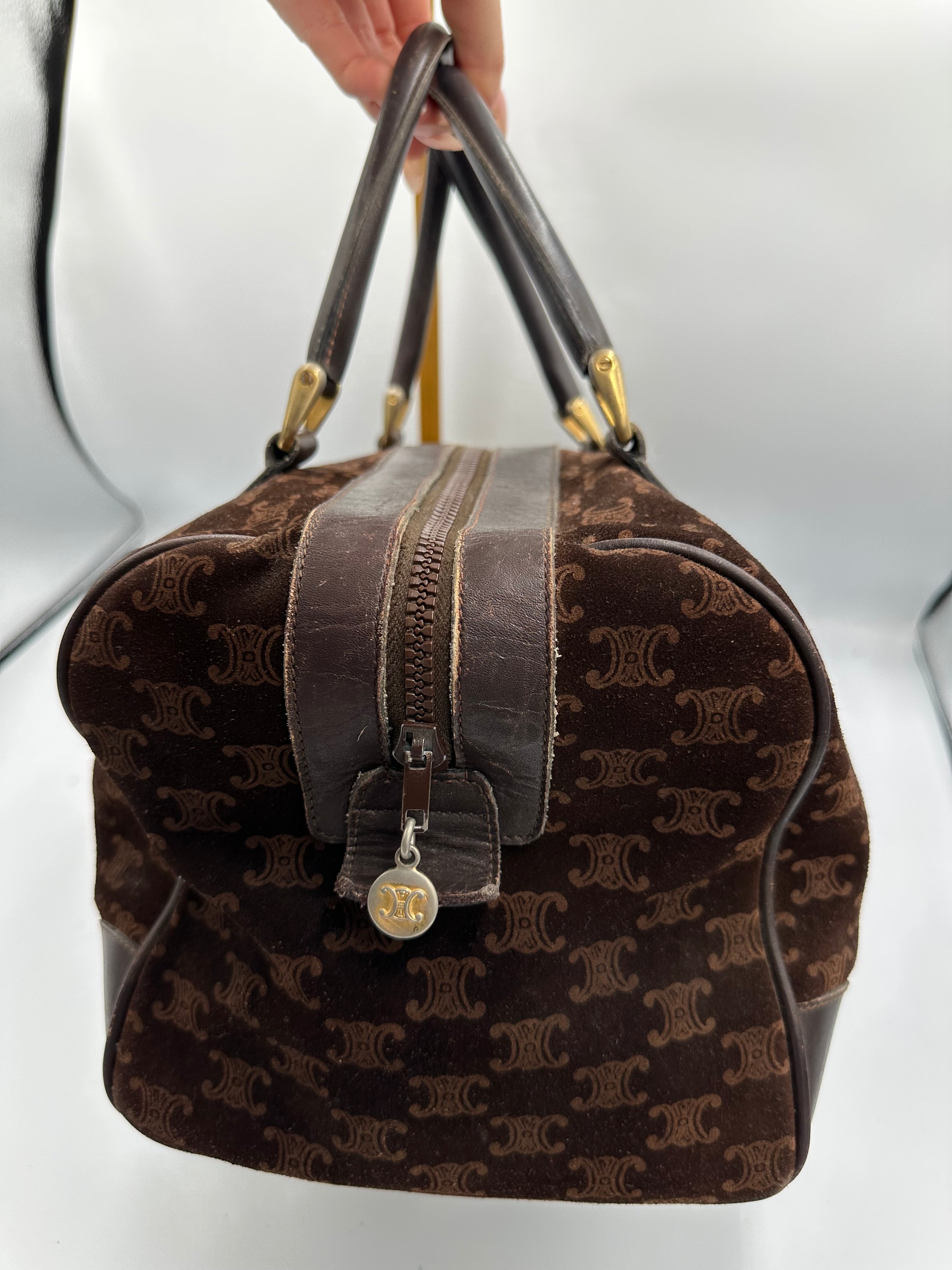 Rare Celine brown suede monogram Macadam handbag
