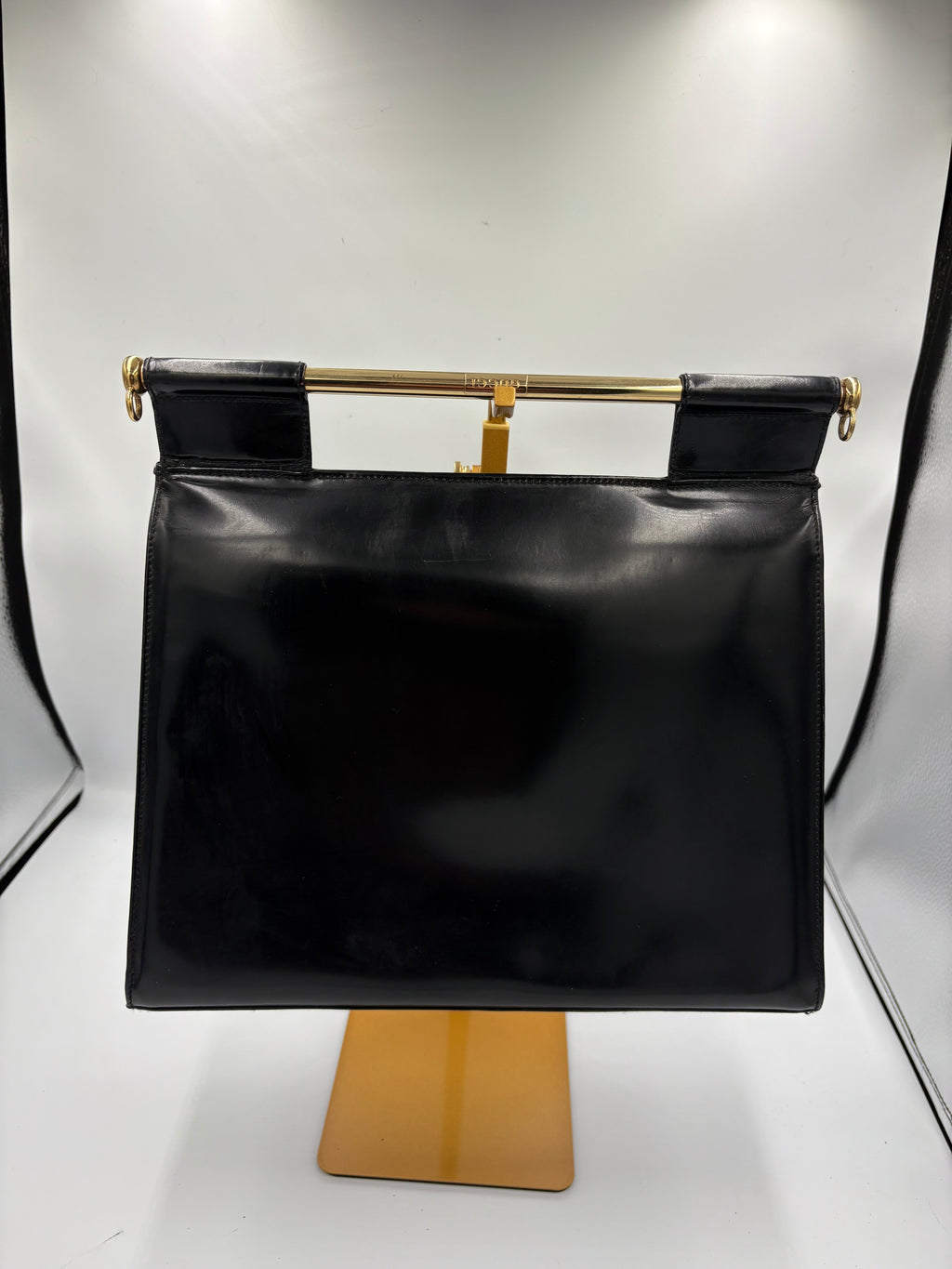 rare 90s Gucci by Tom Ford black patent leather gold handle Clutch
