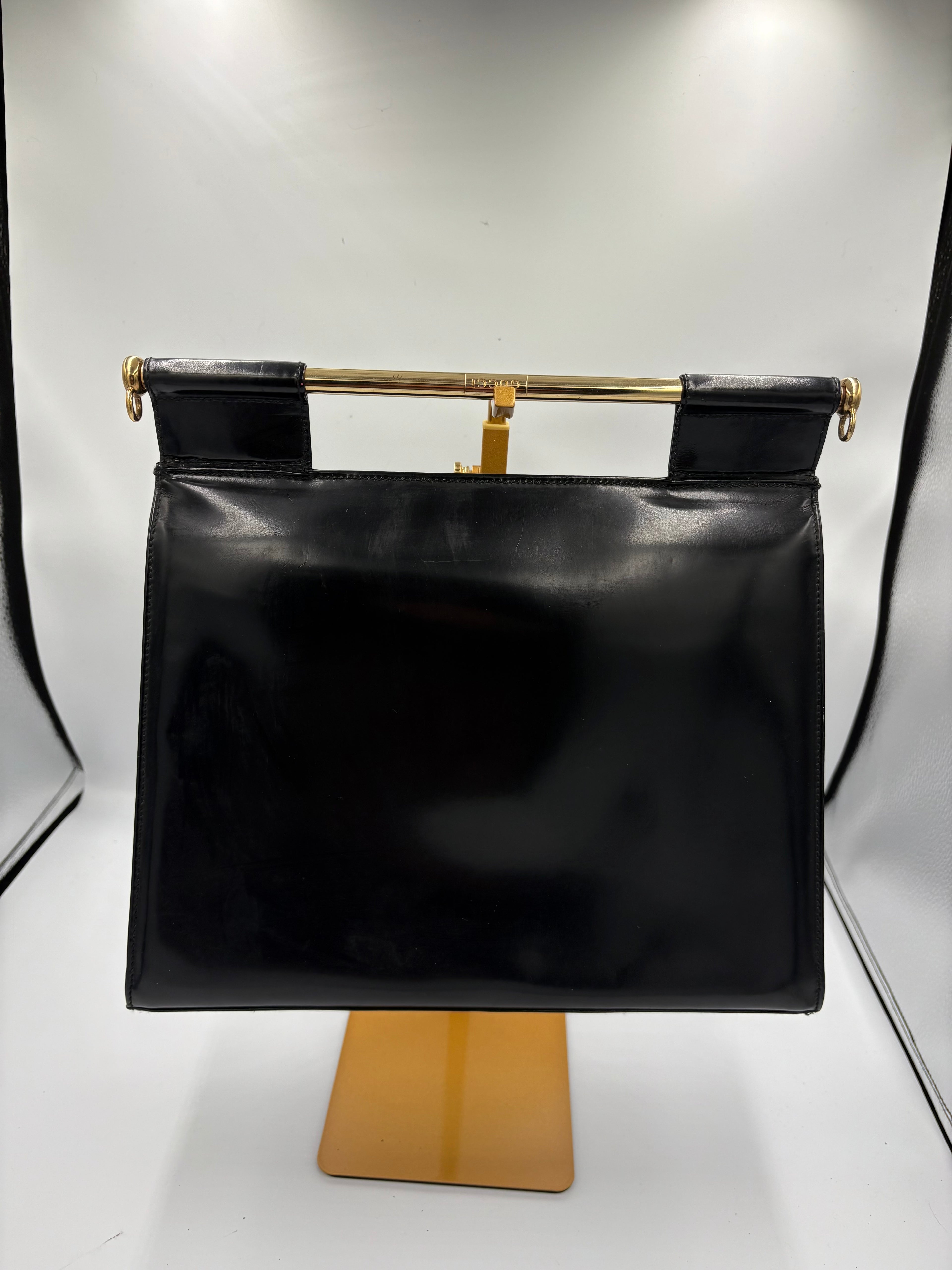 rare 90s Gucci by Tom Ford black patent leather gold handle Clutch