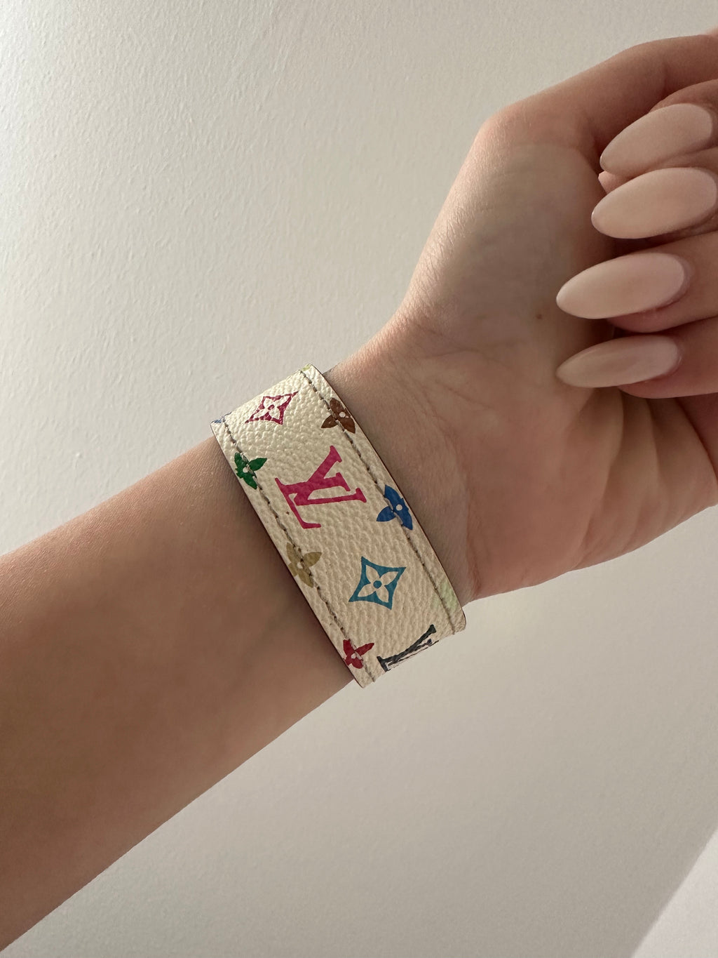 Louis Vuitton Takashi Murakami Monogram Multicolore White Canvas Gold Tone Metal Bracelet