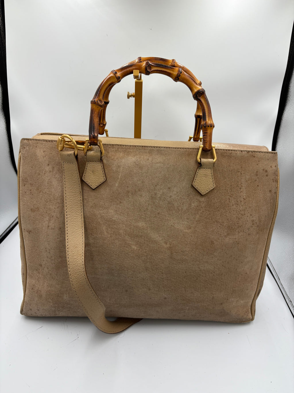 Gucci rare vintage suede Bamboo 2 way tote bag