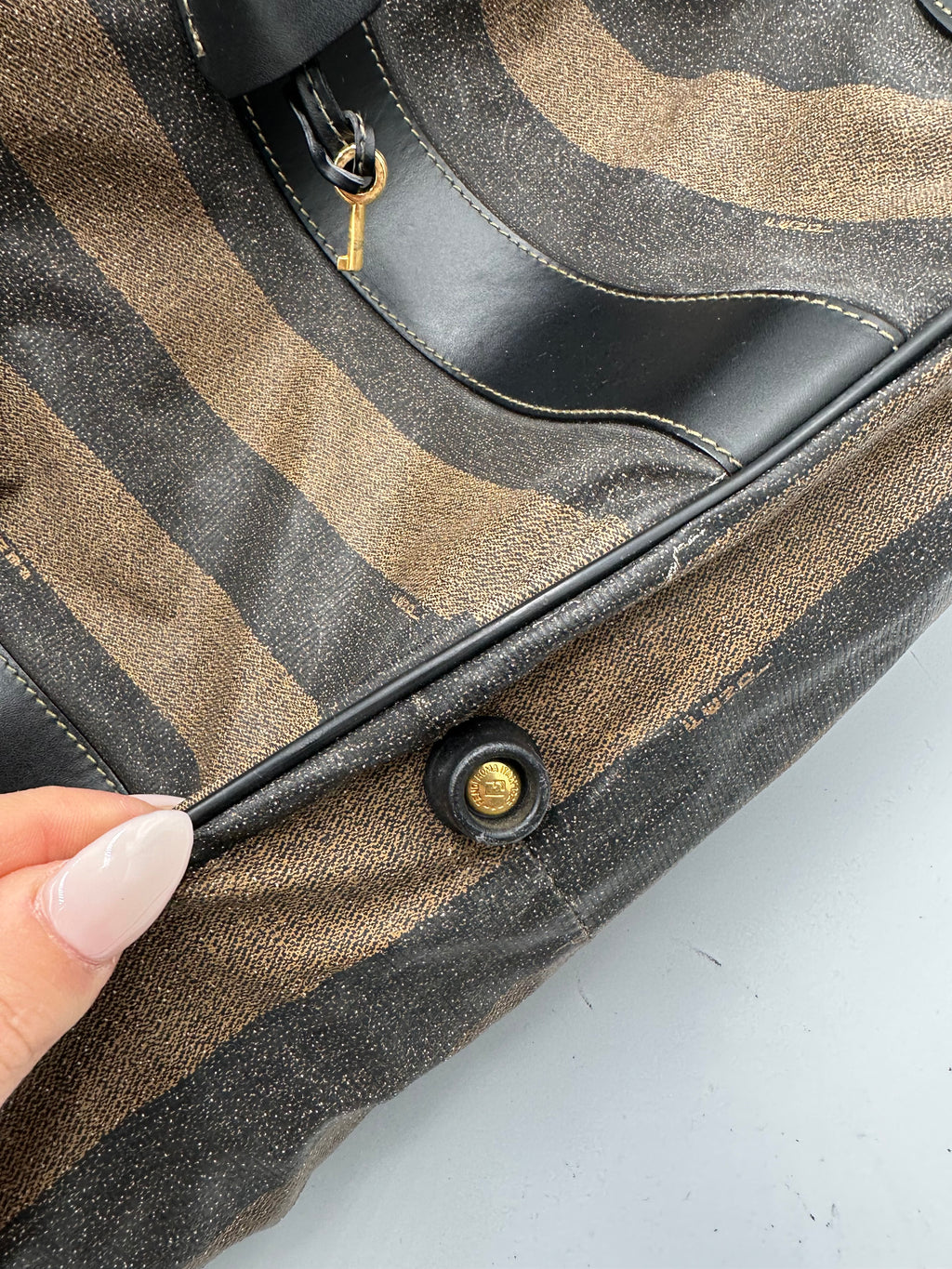 Fendi brown Pequin Stripe Keepall Weekend Duffel bag