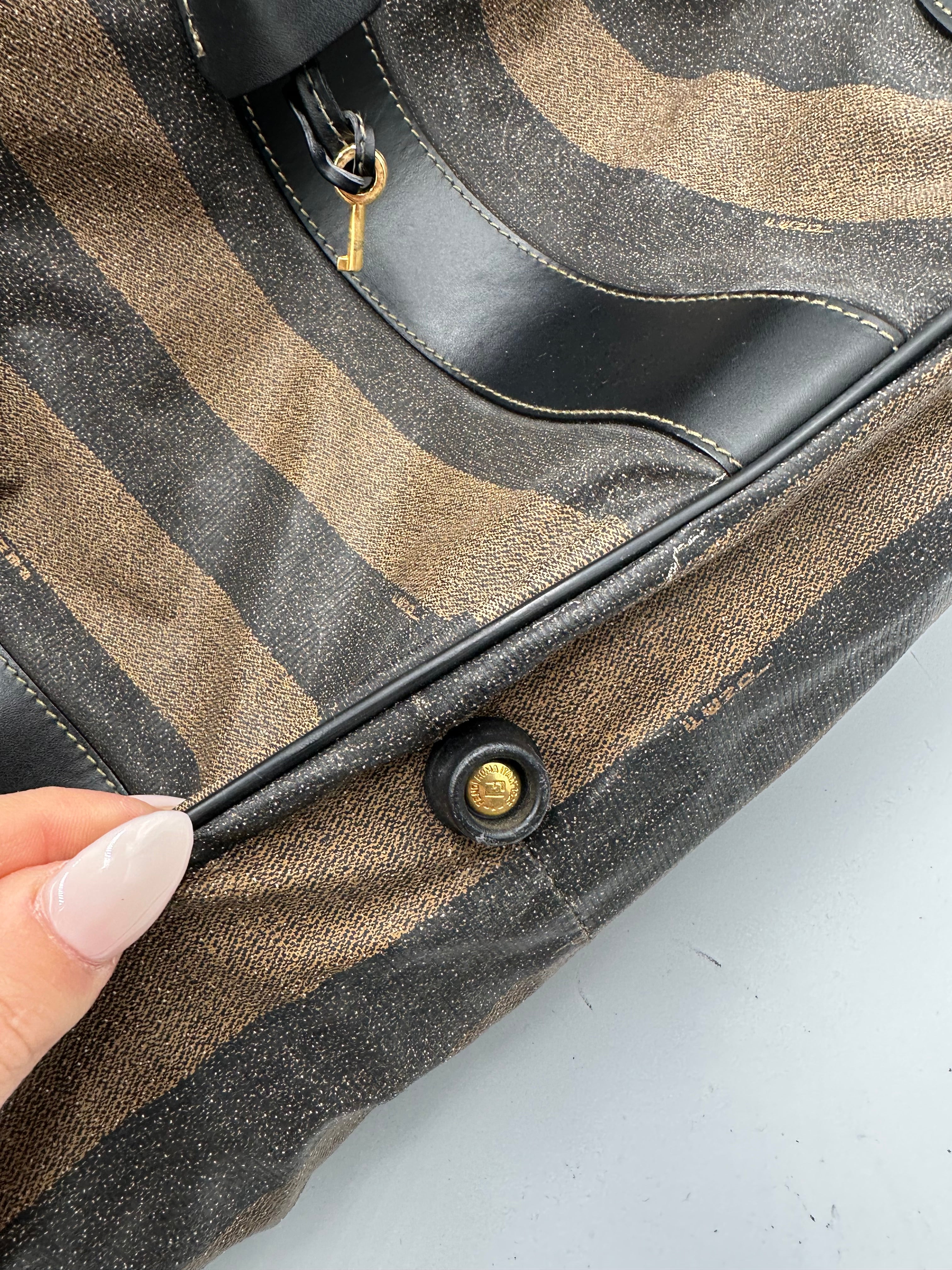 Fendi brown Pequin Stripe Keepall Weekend Duffel bag