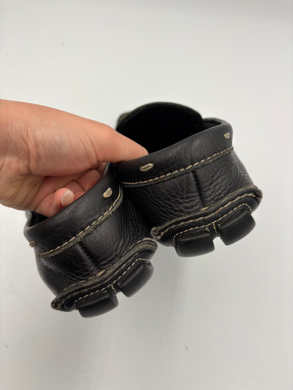 Prada leather contrast stitch loafers