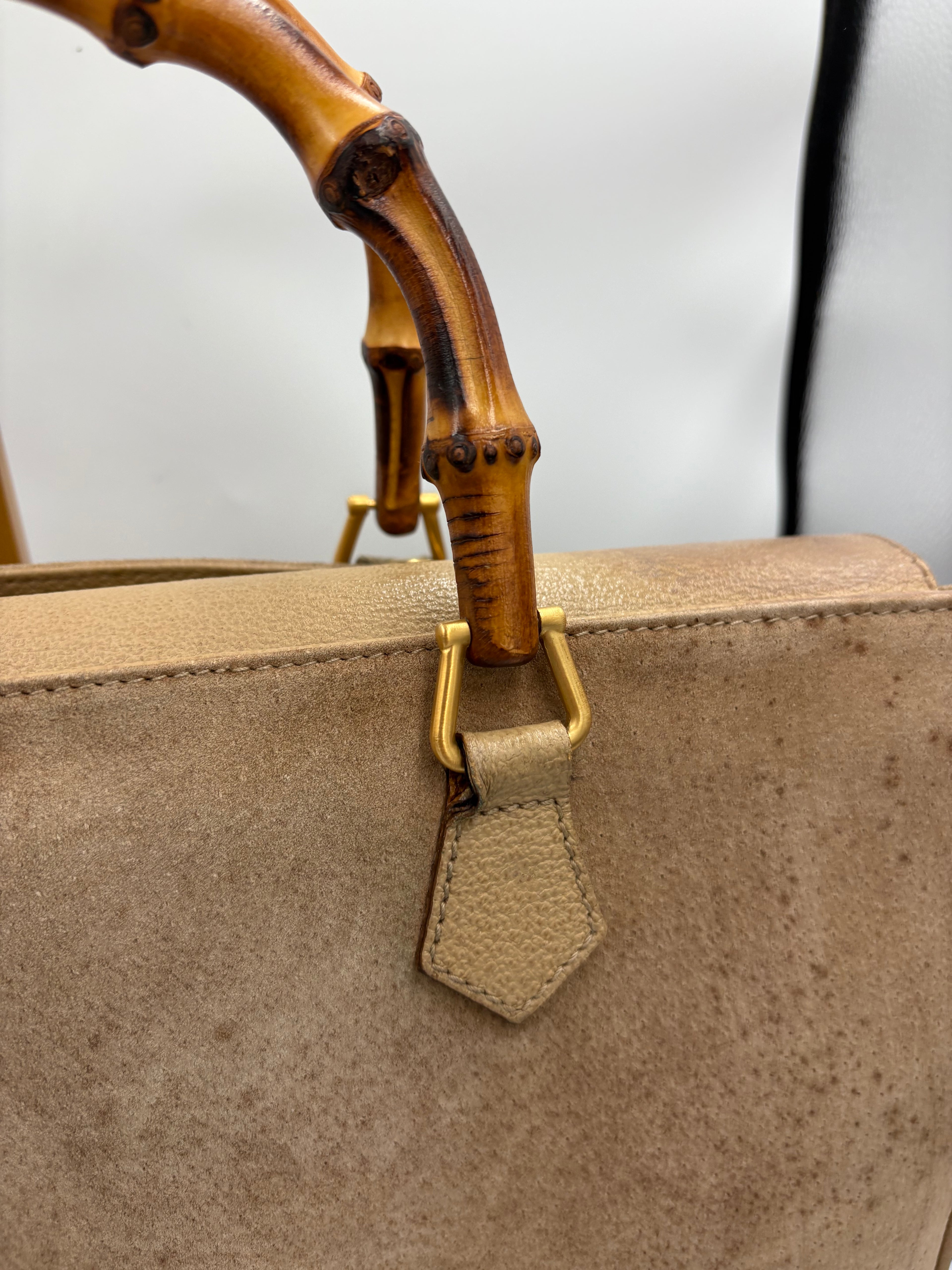 Gucci rare vintage suede Bamboo 2 way tote bag