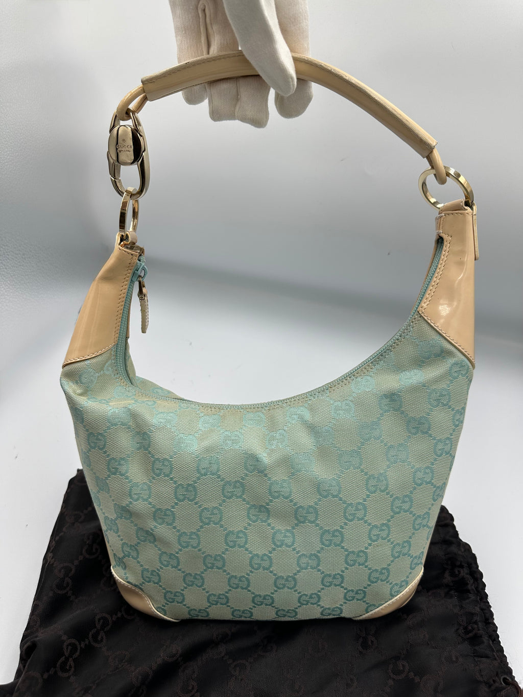 Gucci GG canvas and patent leather hobo shoulder bag