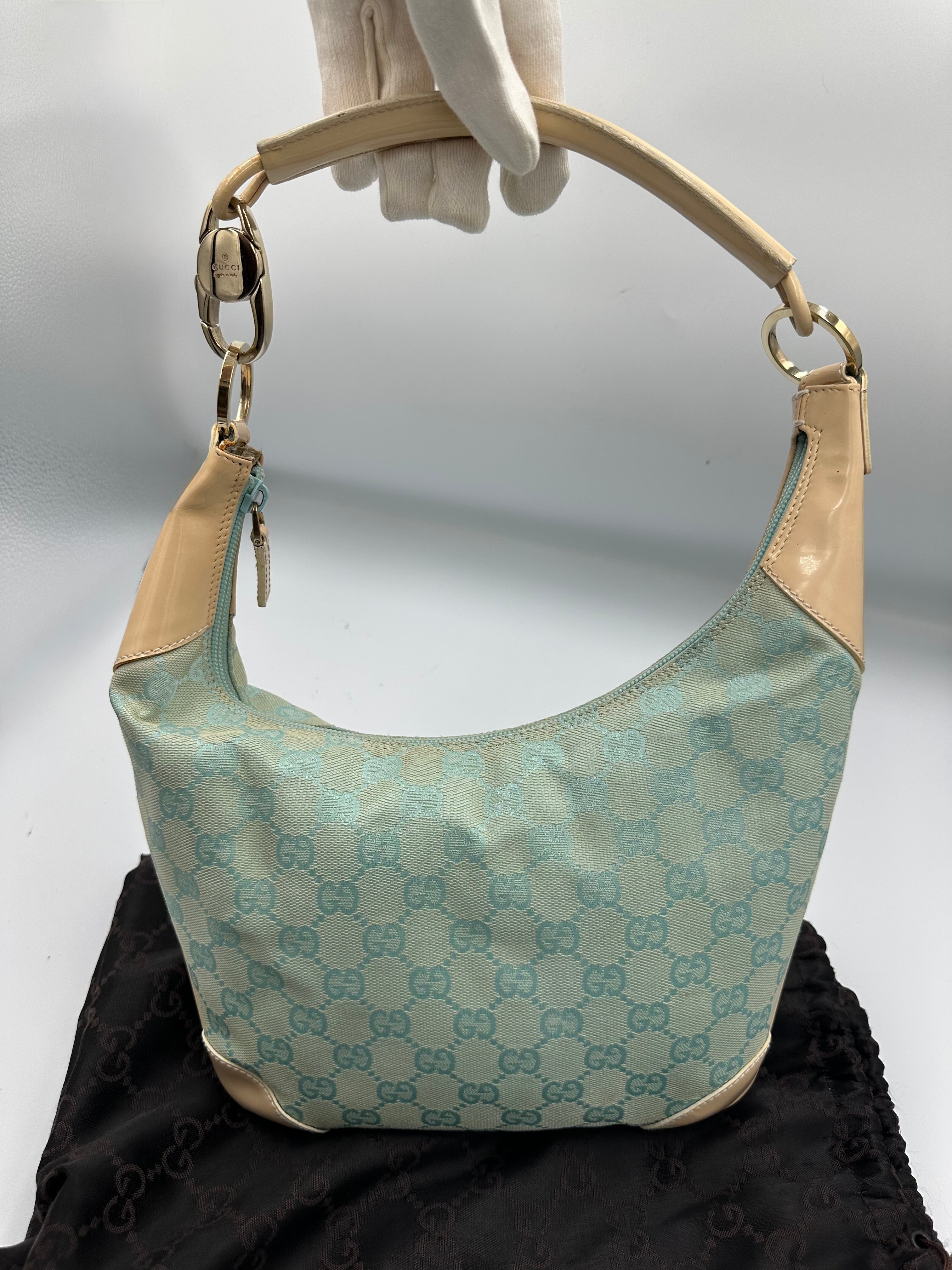 Gucci GG canvas and patent leather hobo shoulder bag