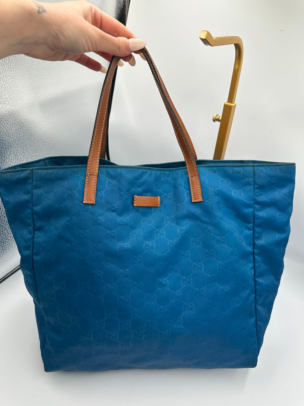 Gucci blue GG nylon shoulder bag
