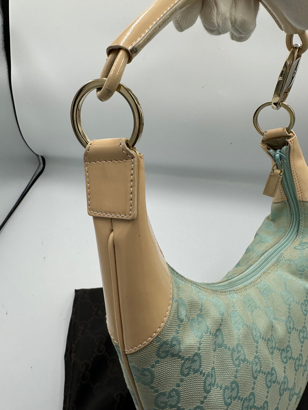 Gucci GG canvas and patent leather hobo shoulder bag