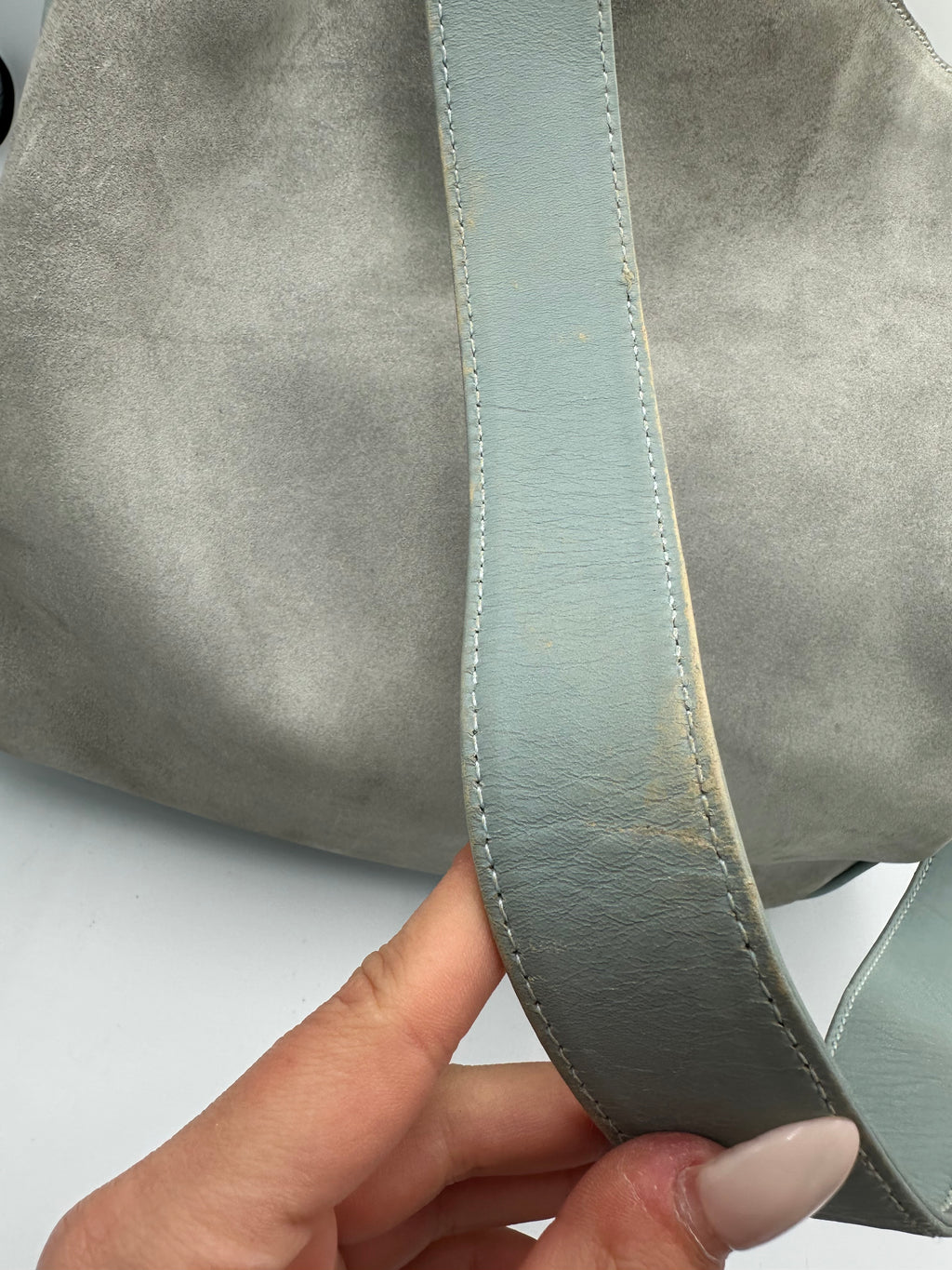 Rare Gucci Bamboo baby blue suede top handle shoulder bag