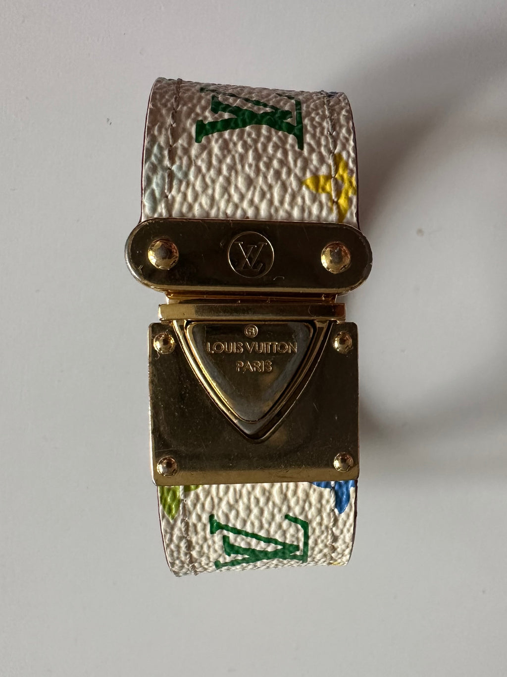 Louis Vuitton Takashi Murakami Monogram Multicolore White Canvas Gold Tone Metal Bracelet