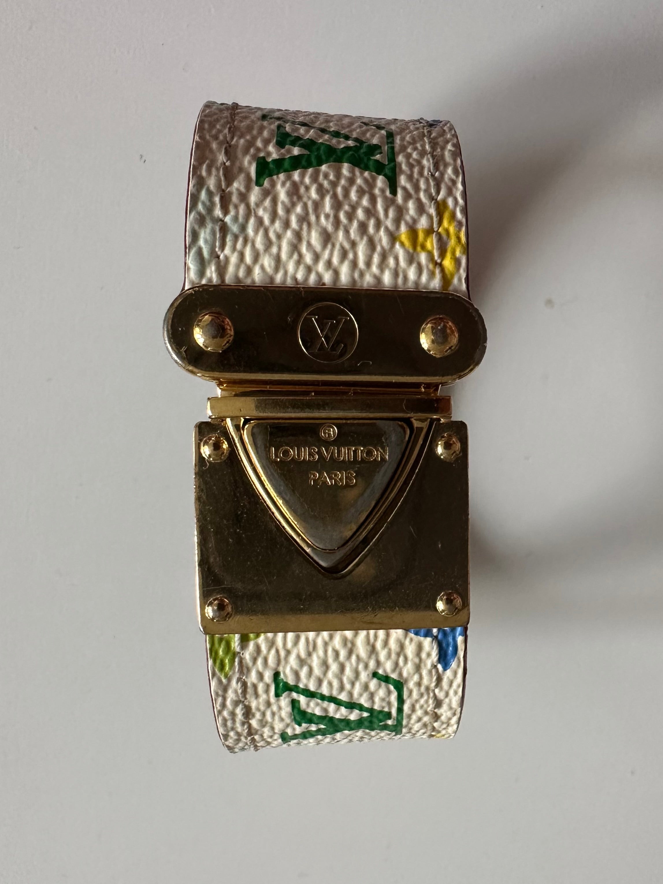 Louis Vuitton Takashi Murakami Monogram Multicolore White Canvas Gold Tone Metal Bracelet