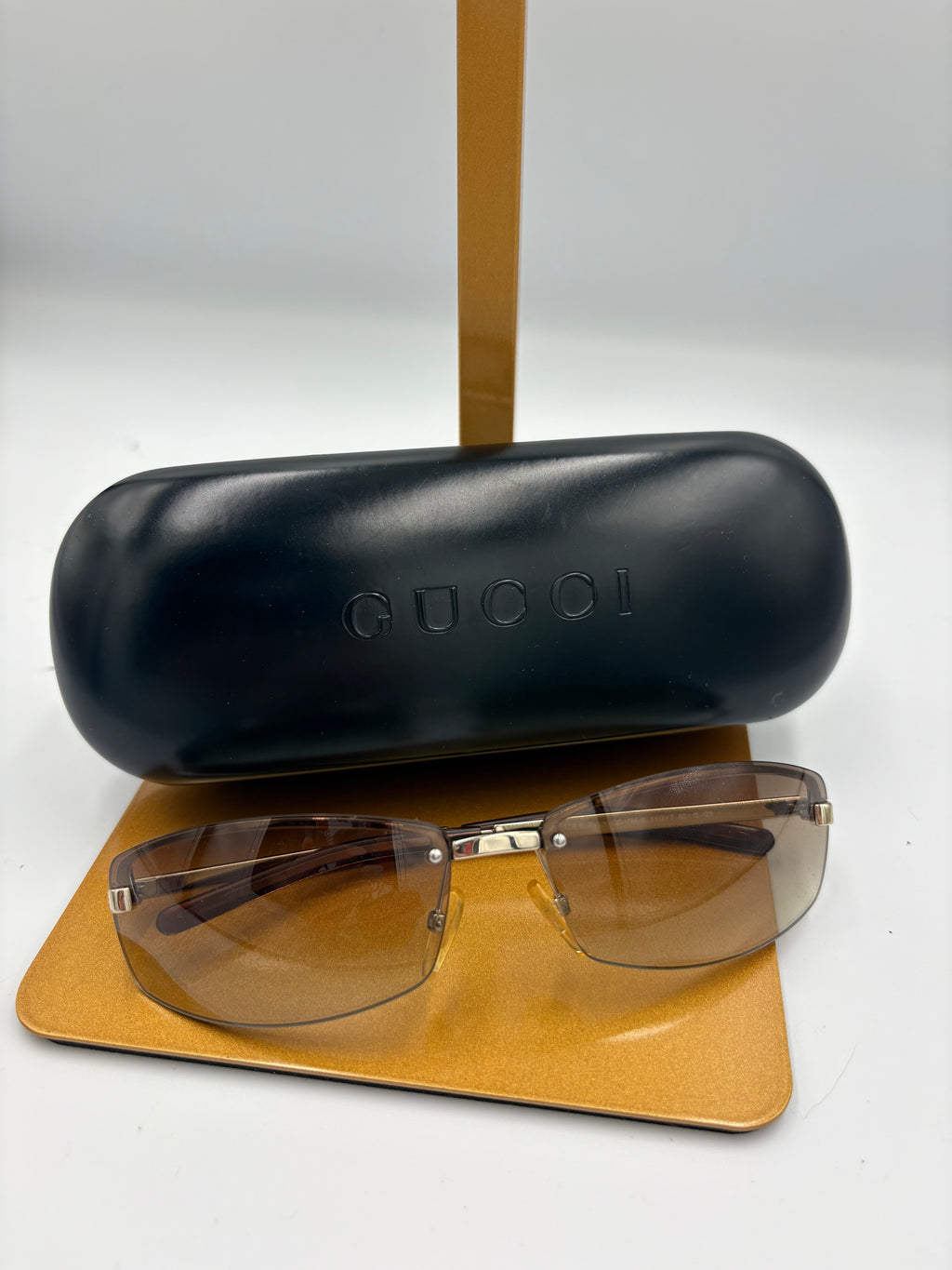 Gucci Rimless brown rectangular sunglasses