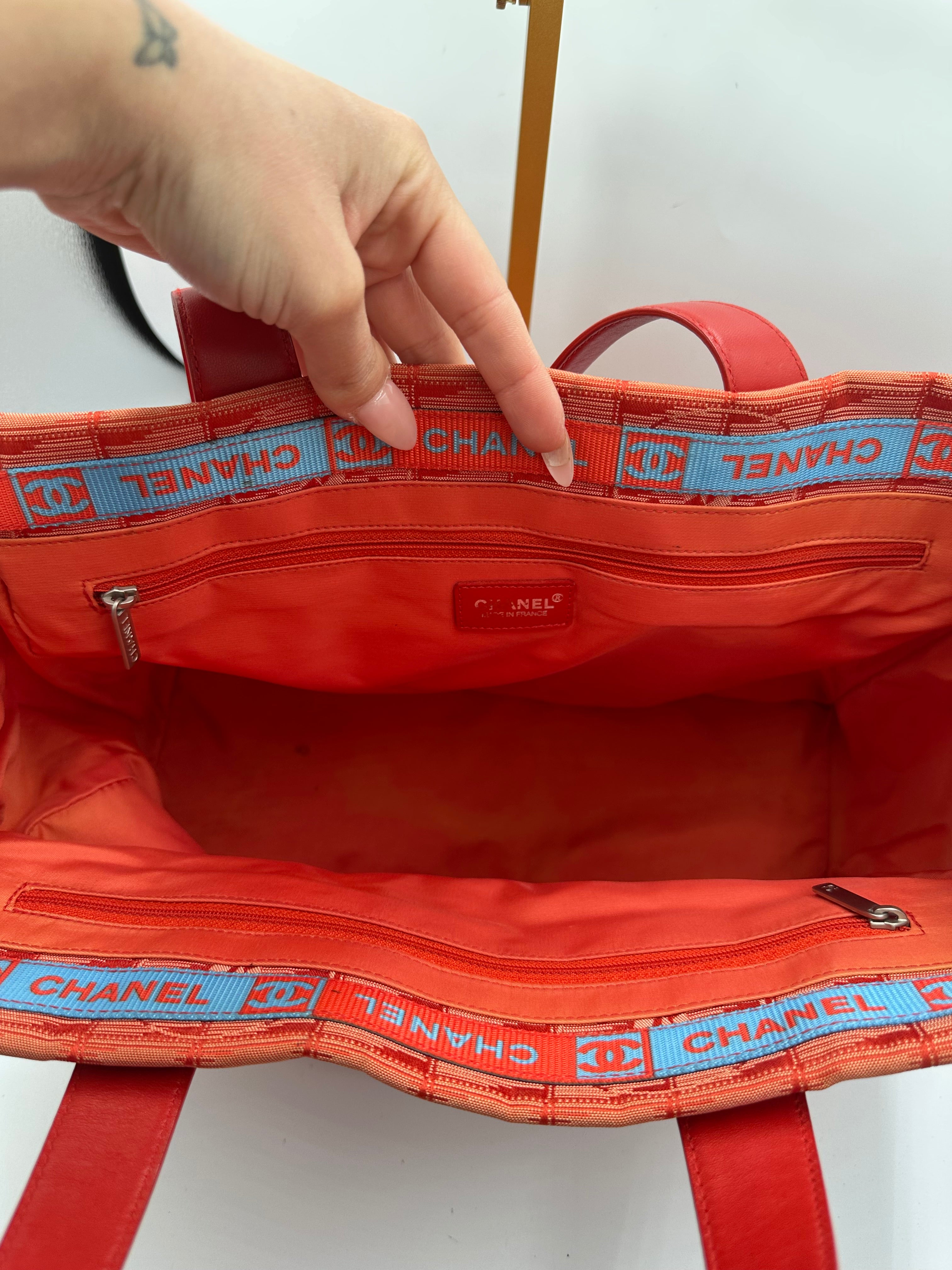 Chanel New Travel Line Tote MM Red Canvas