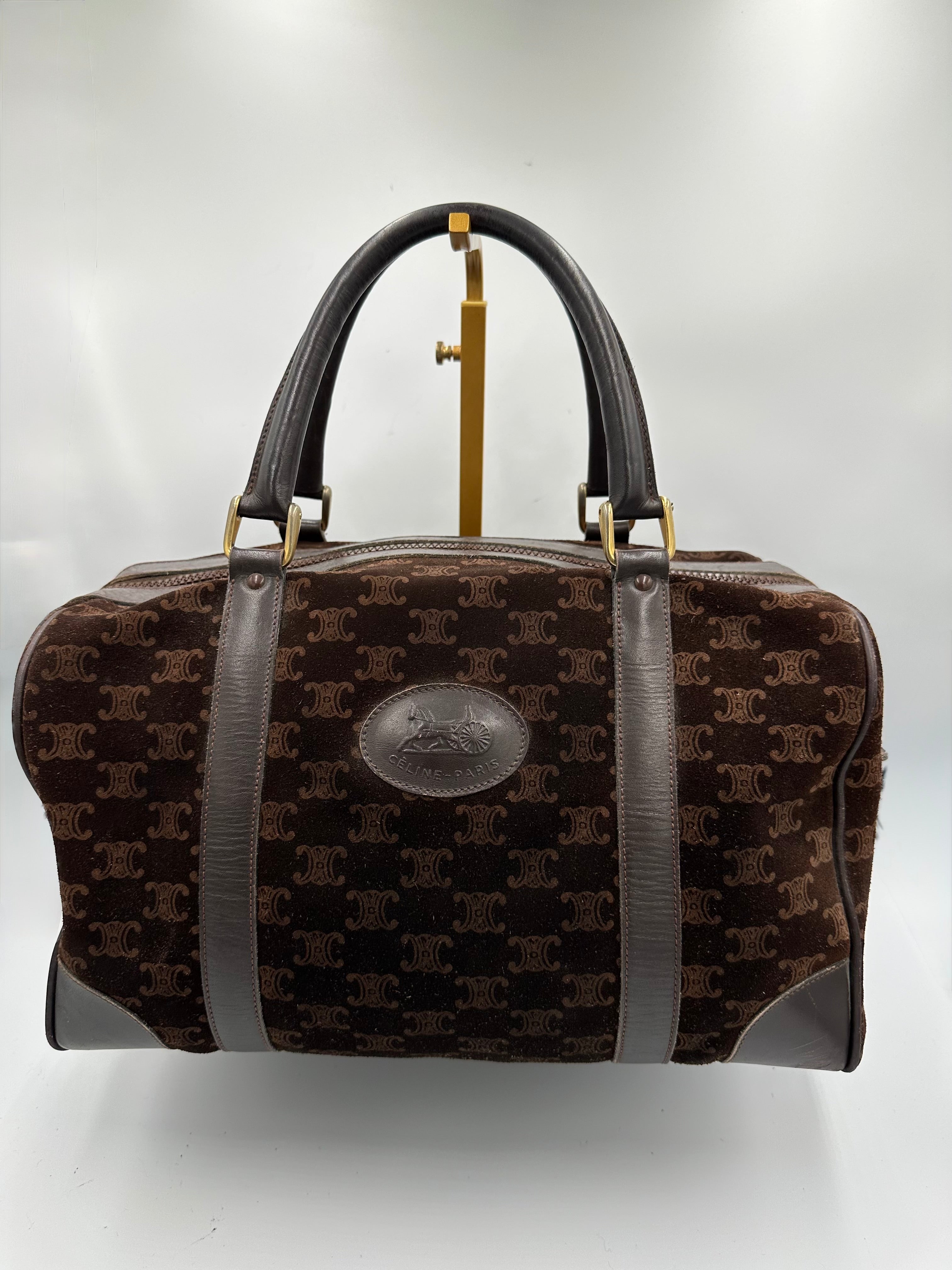Rare Celine brown suede monogram Macadam handbag