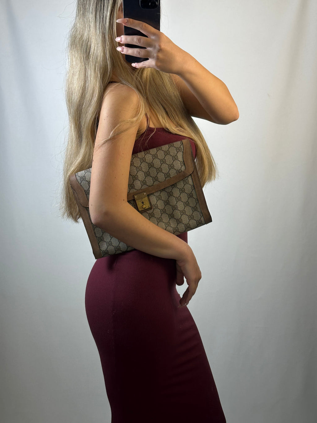1970s Gucci brown GG leather monogram portfolio clutch bag