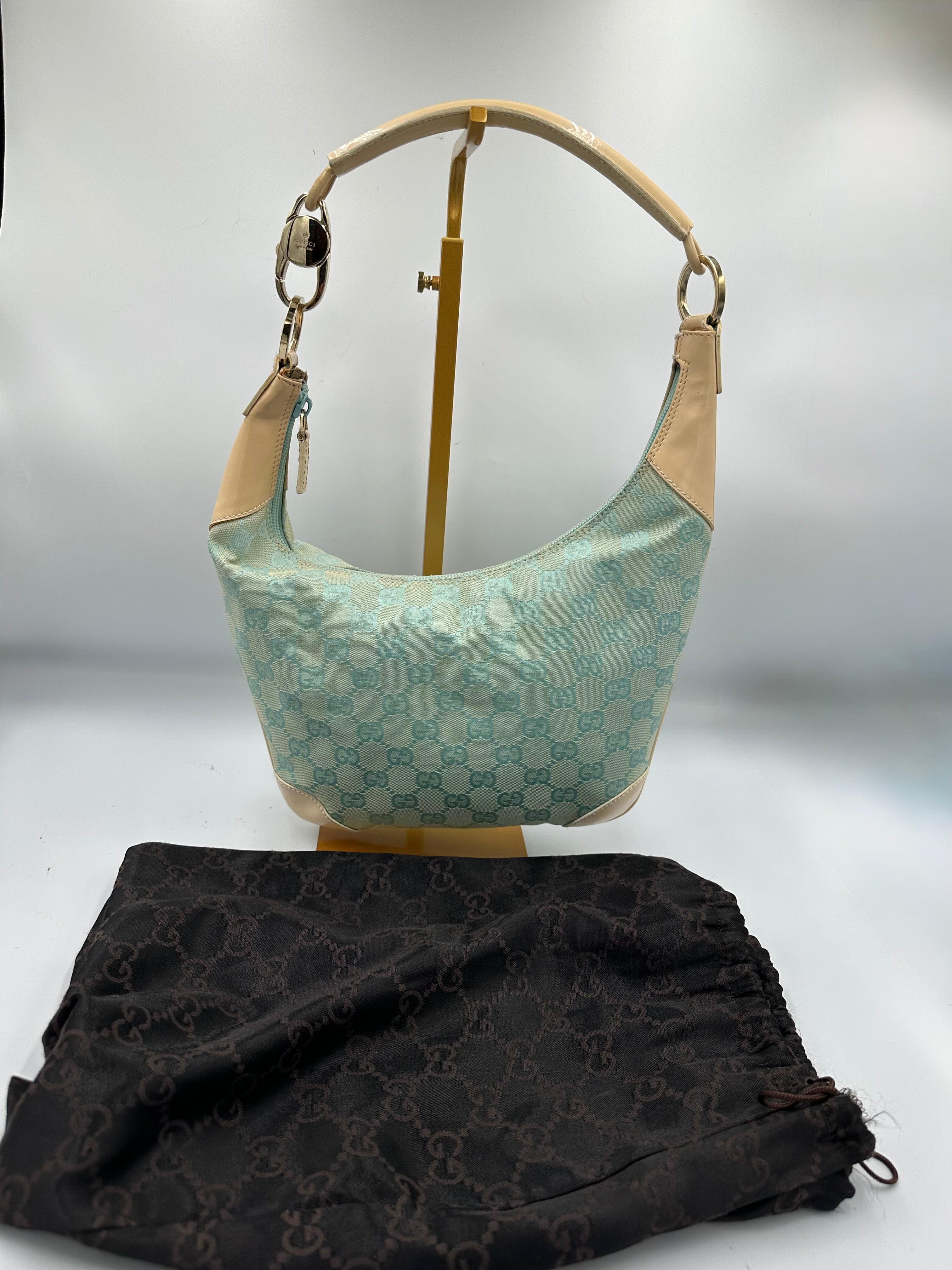 Gucci GG canvas and patent leather hobo shoulder bag