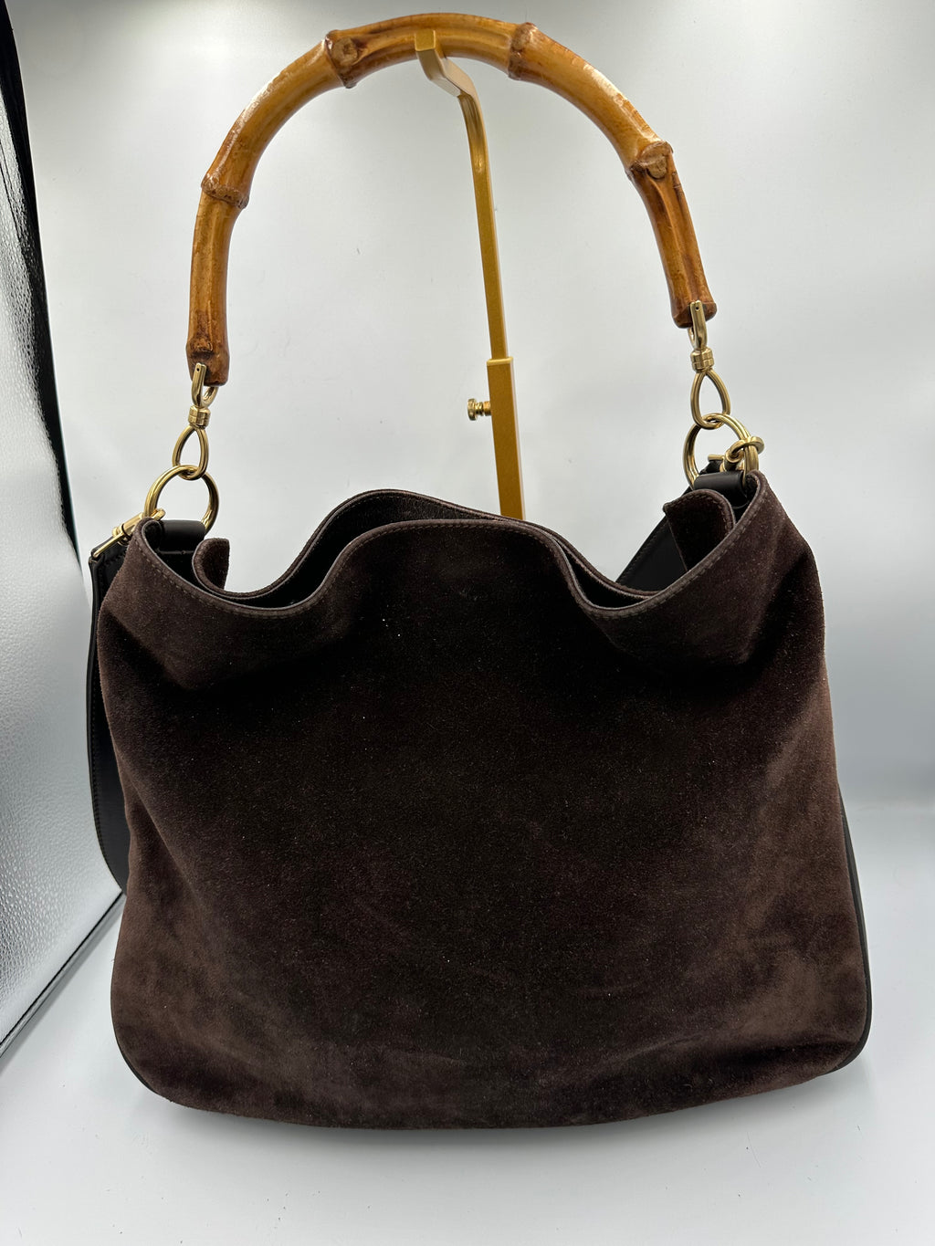 Vintage Gucci brown suede Bamboo shoulder bag