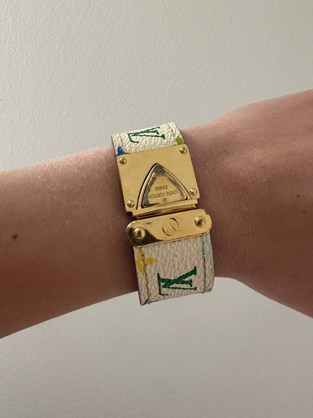 Louis Vuitton Takashi Murakami Monogram Multicolore White Canvas Gold Tone Metal Bracelet