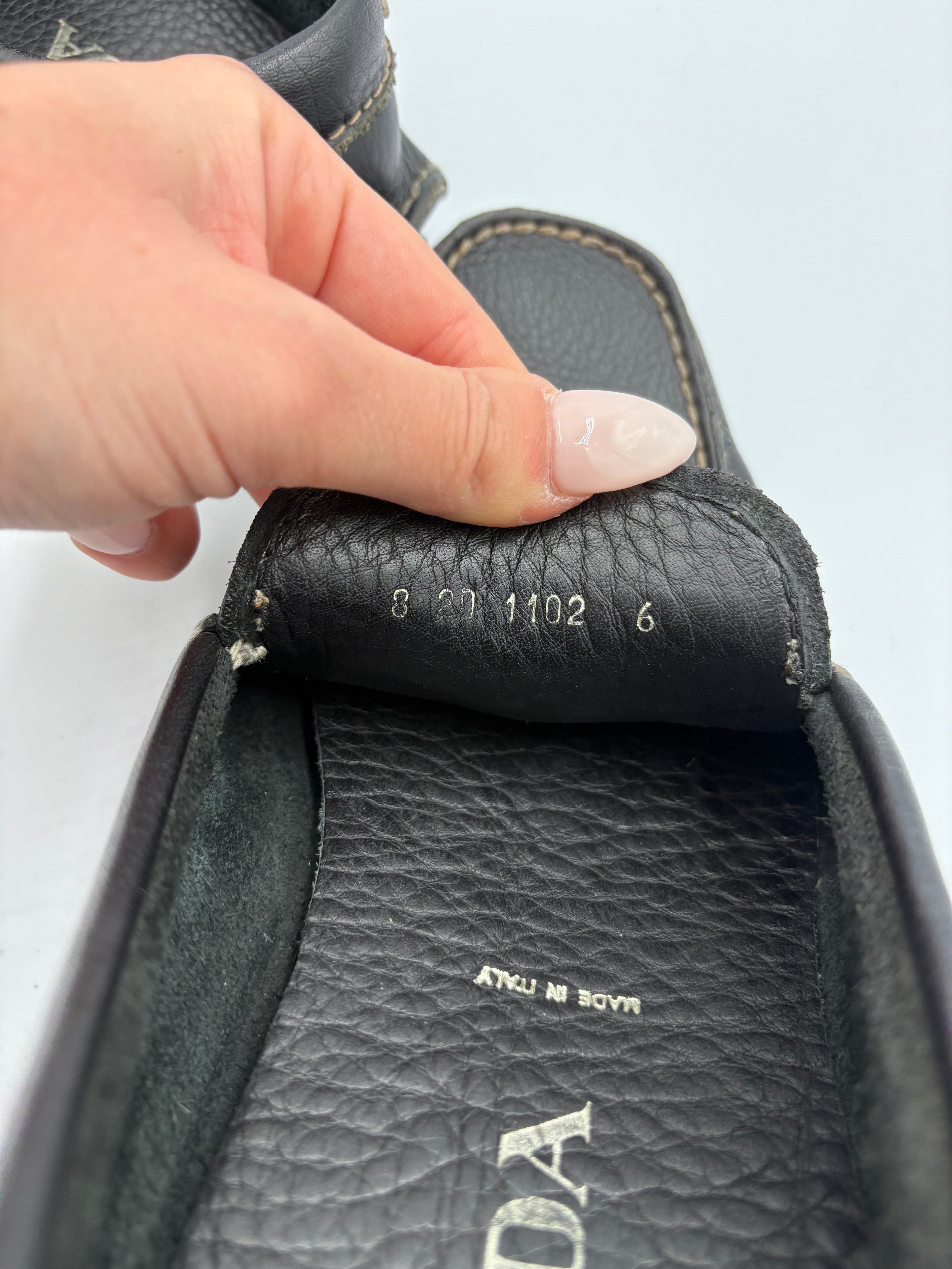 Prada leather contrast stitch loafers