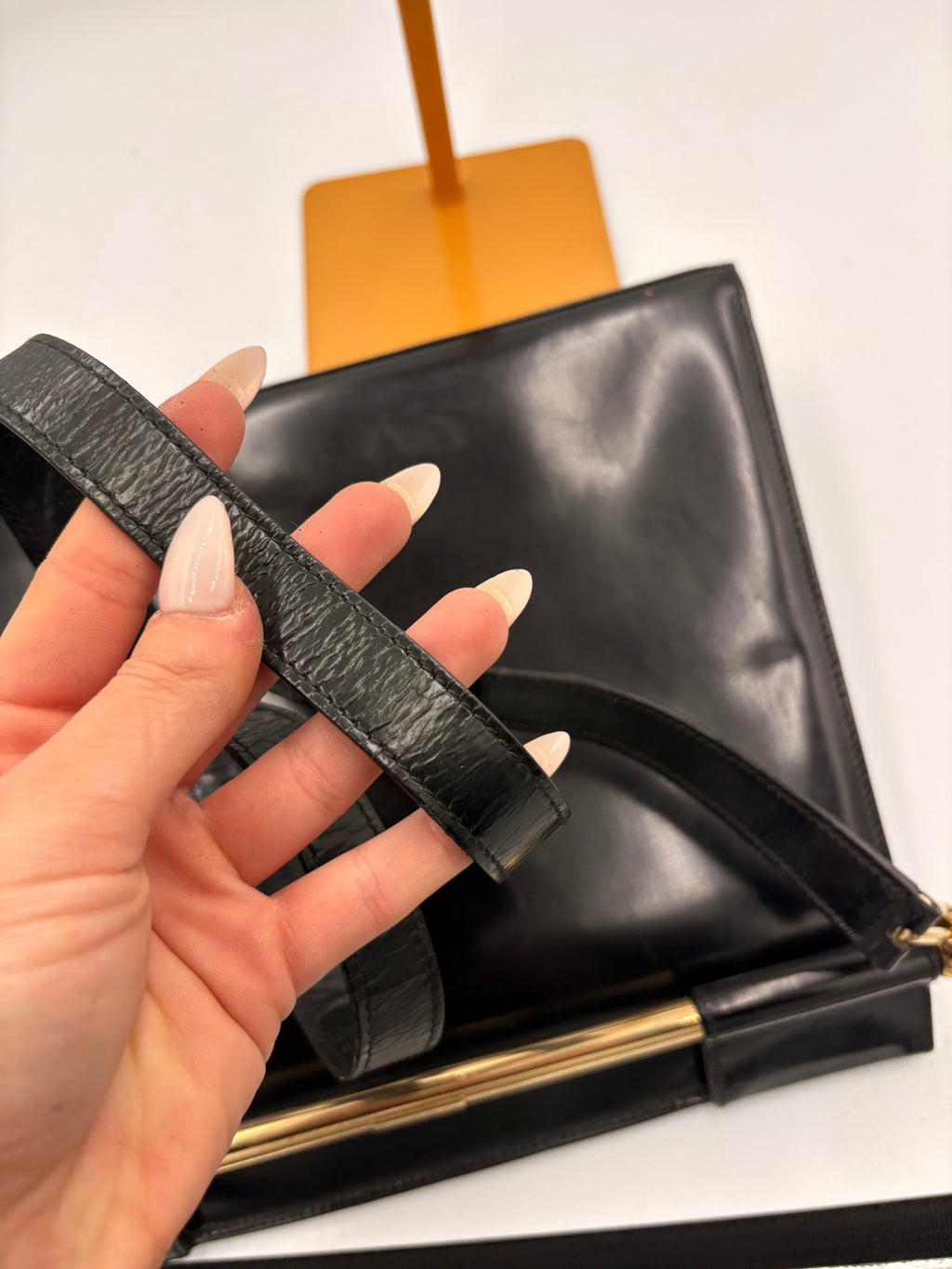 rare 90s Gucci by Tom Ford black patent leather gold handle Clutch