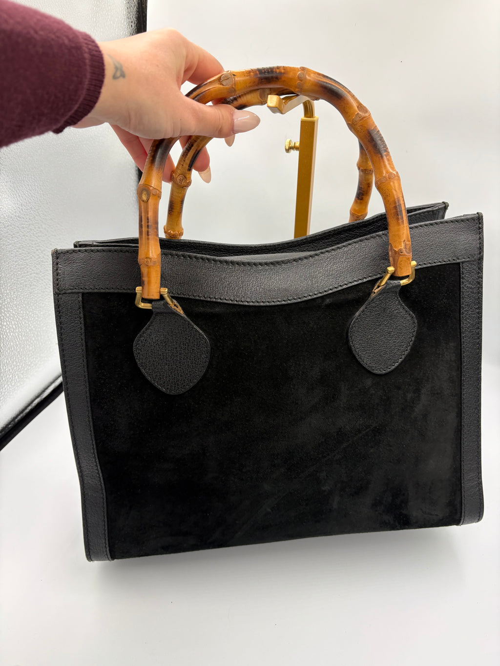 Vintage Gucci Diana Suede black bamboo handbag
