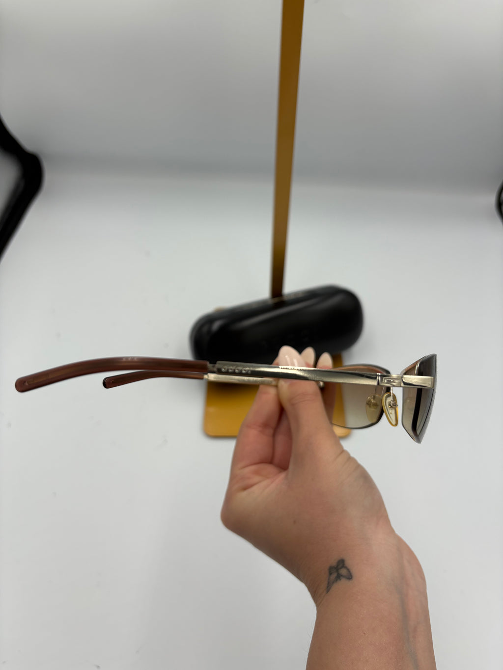 Gucci Rimless brown rectangular sunglasses