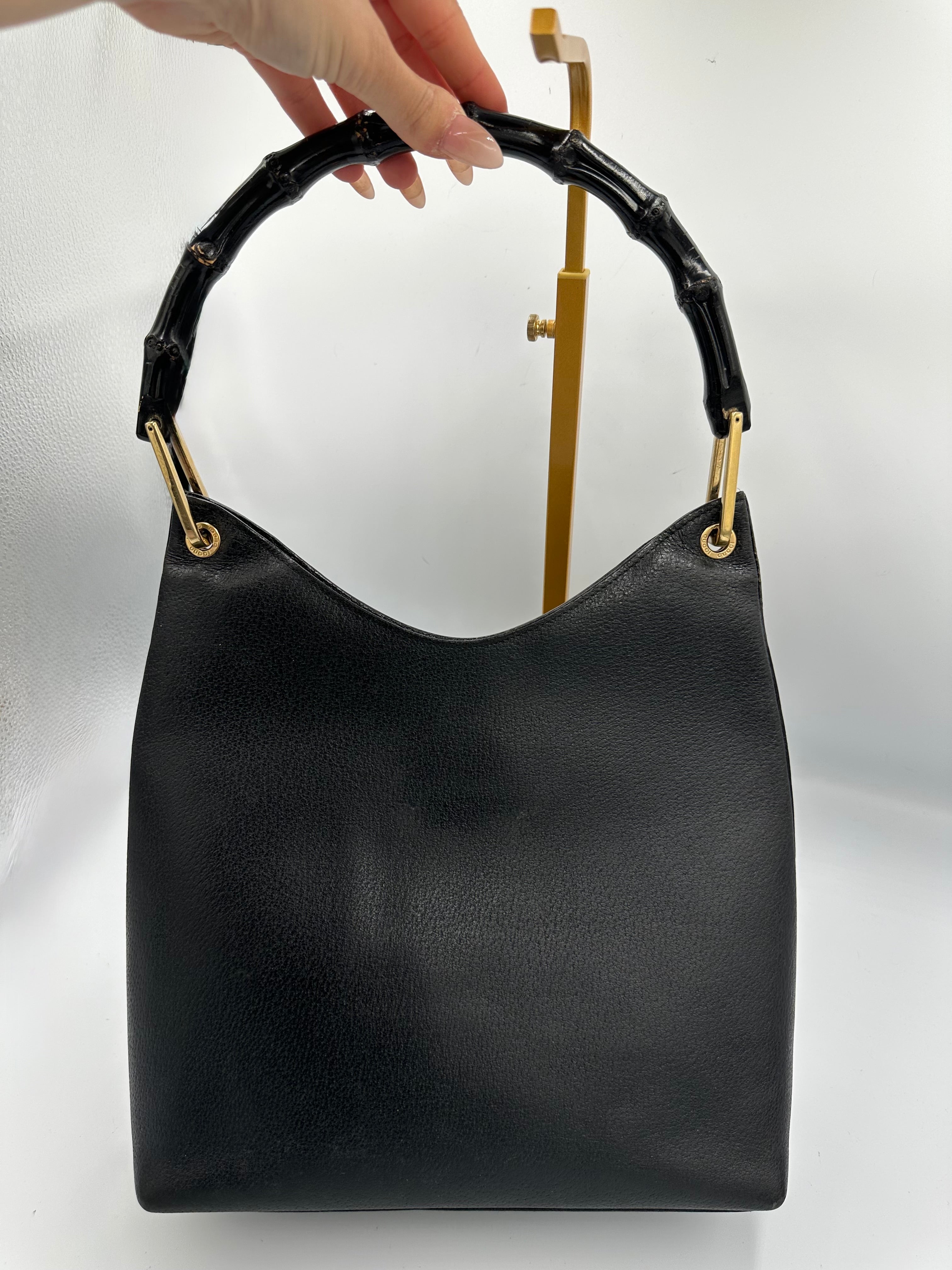 Vintage Gucci Bamboo leather black top handle shoulder bag