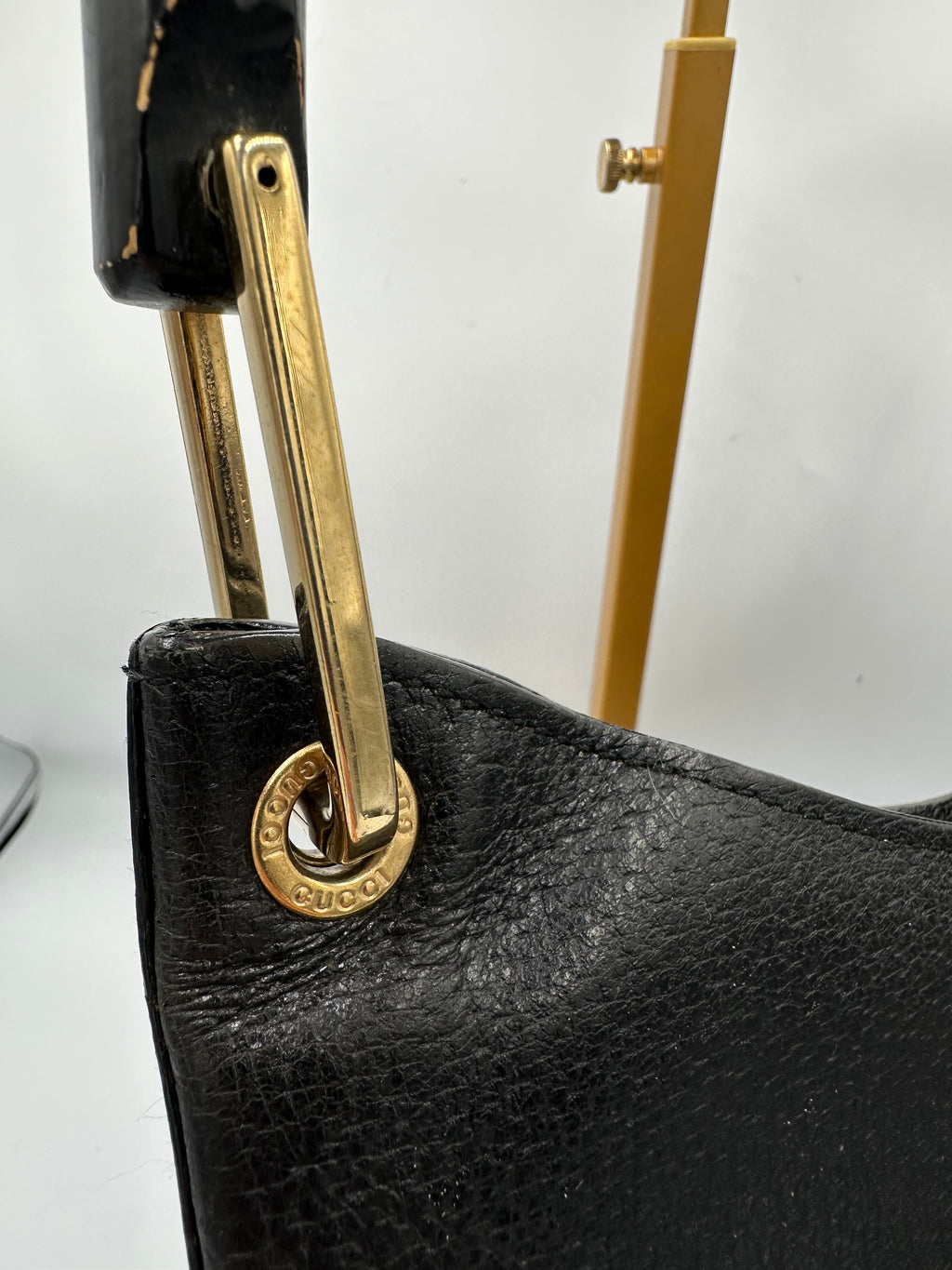 Vintage Gucci Bamboo leather black top handle shoulder bag