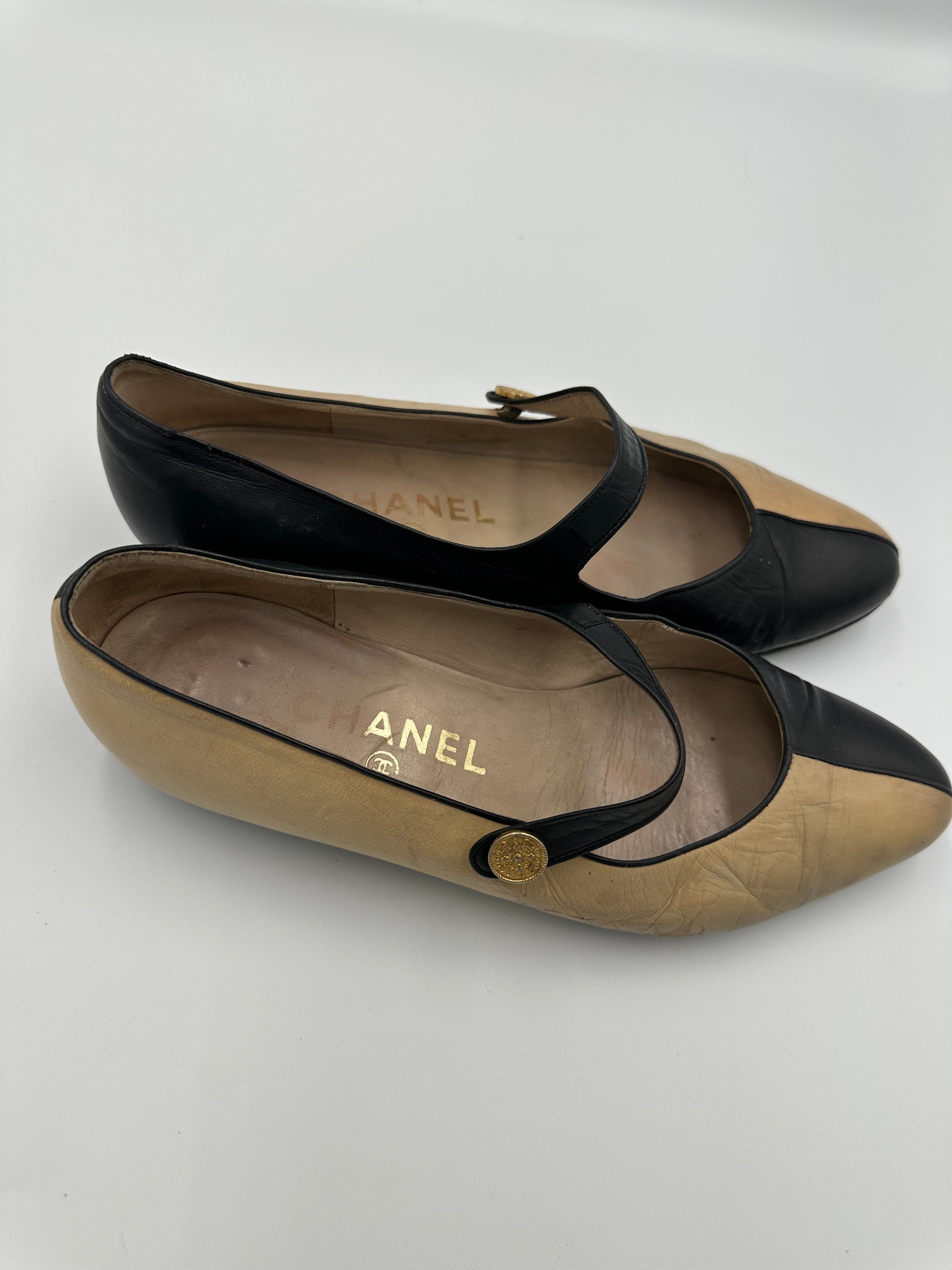 Chanel Two Tone Vintage Mary Jane pumps