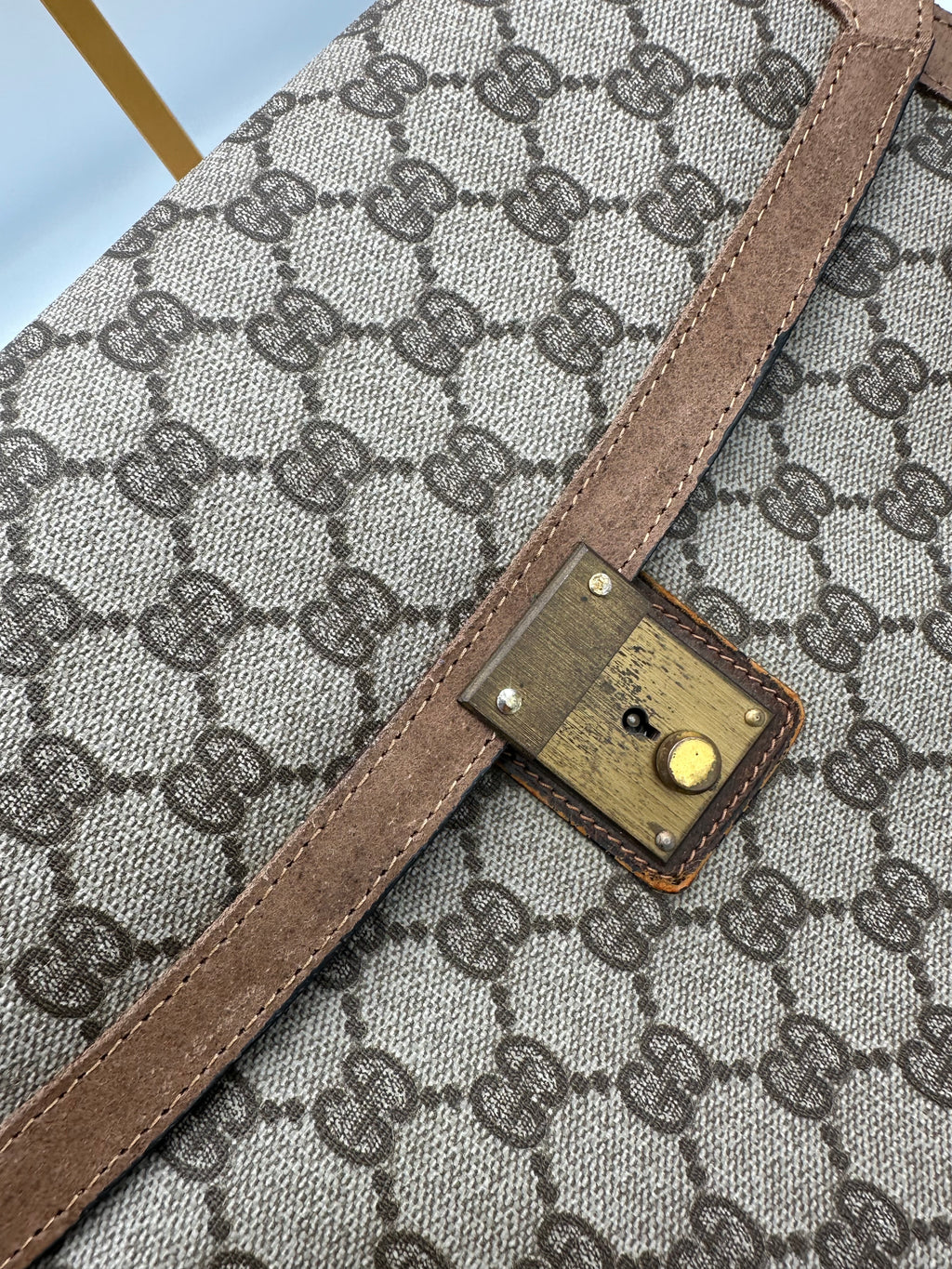 1970s Gucci brown GG leather monogram portfolio clutch bag