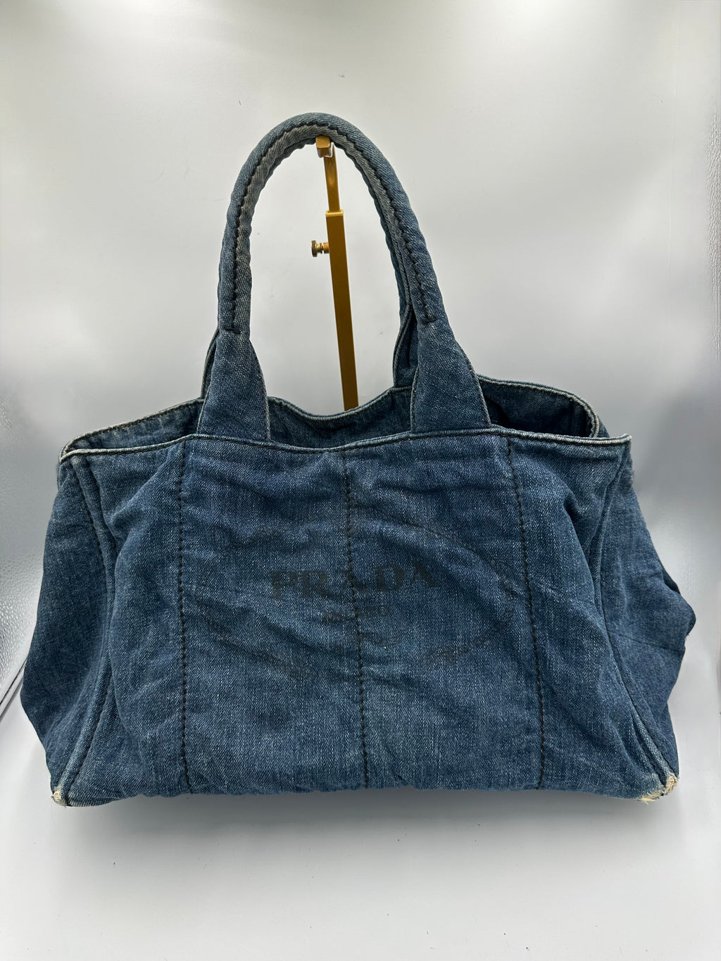 Prada Kanapa Denim tote bag with black Prada writing