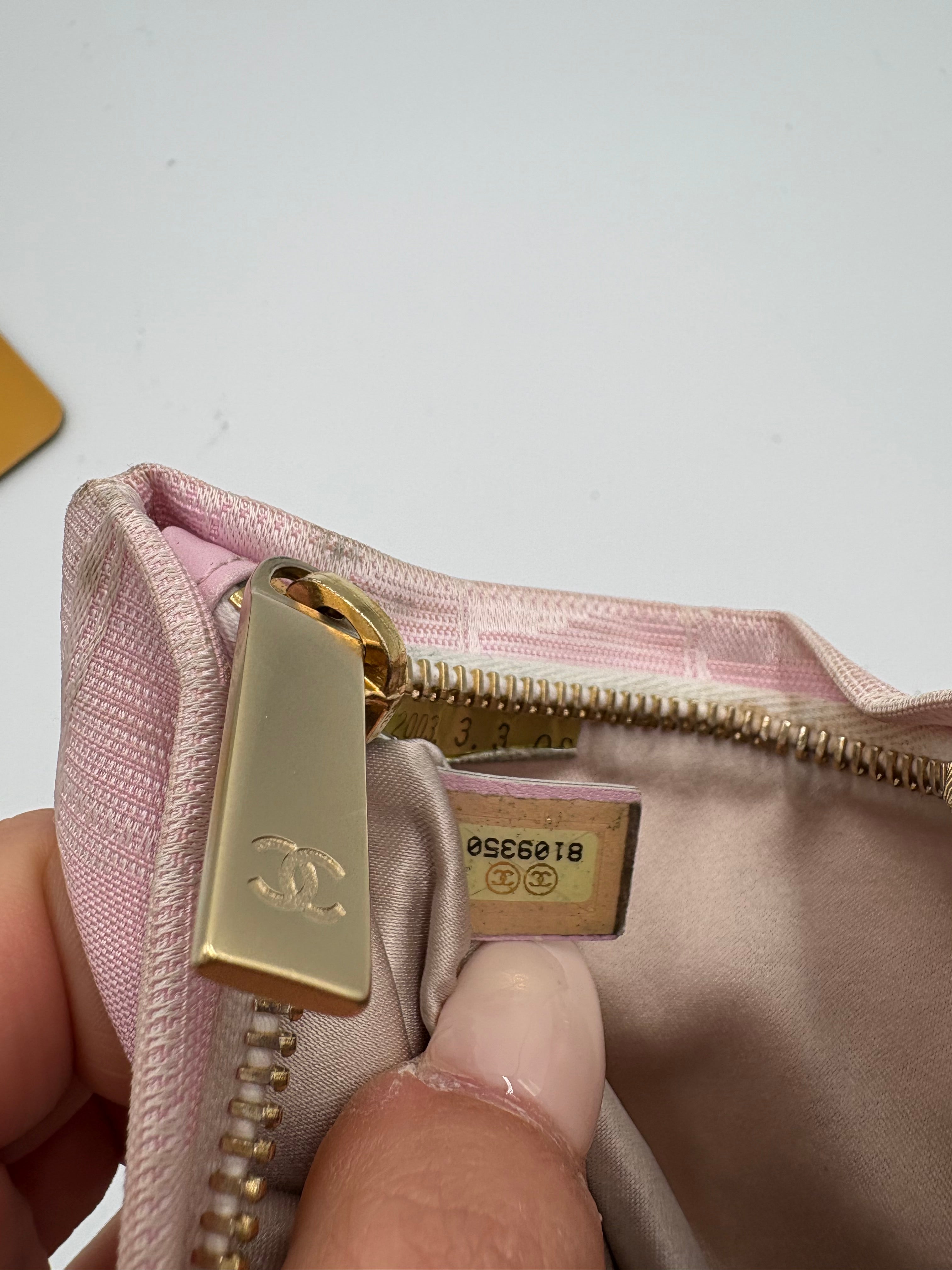 2000s CHANEL pink Jacquard Travel line canvas pouch/ clutch mini bag