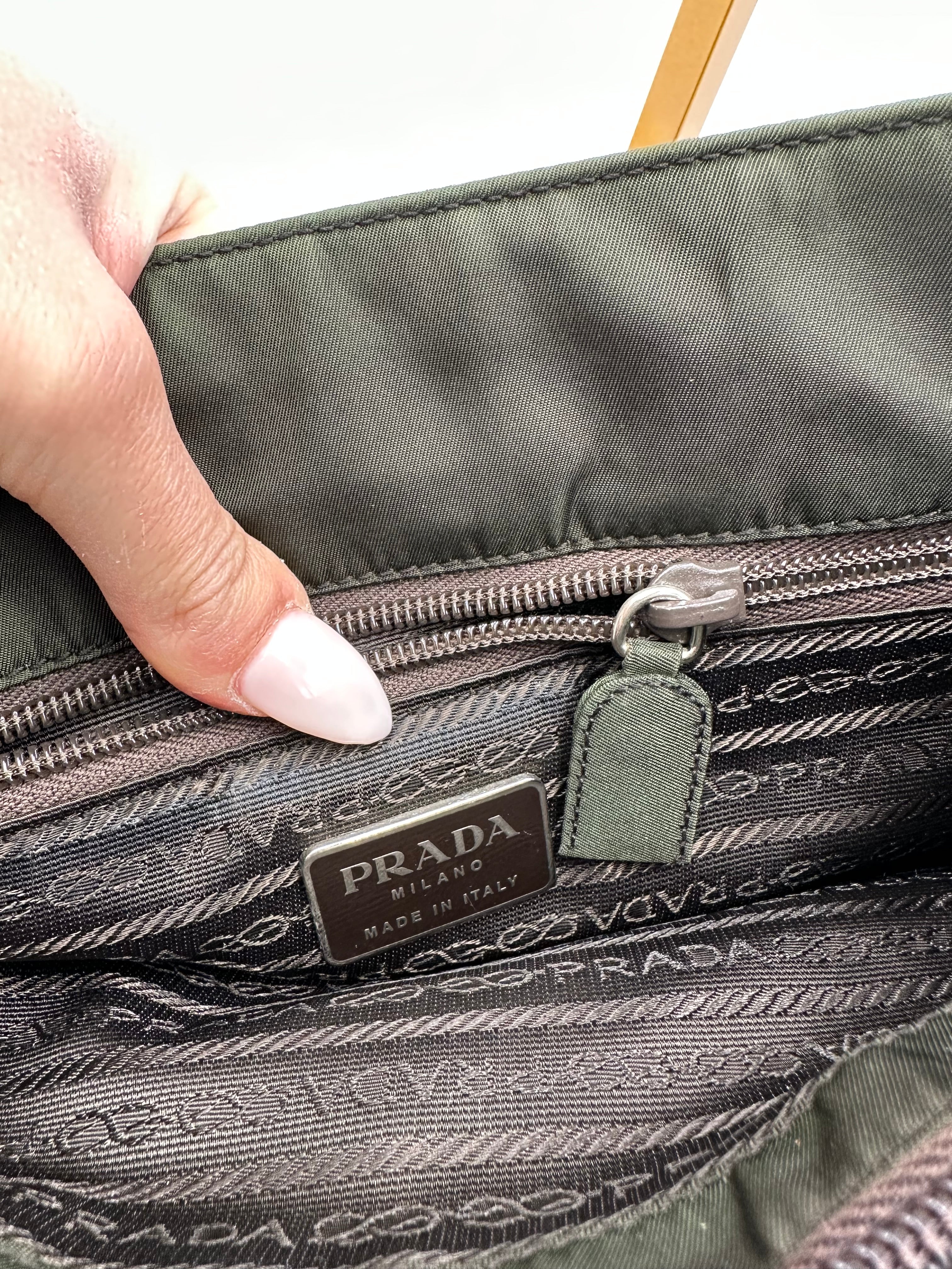 Prada Nylon black chain forest green shoulder bag