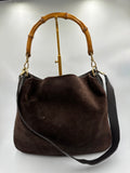 Vintage Gucci brown suede Bamboo shoulder bag