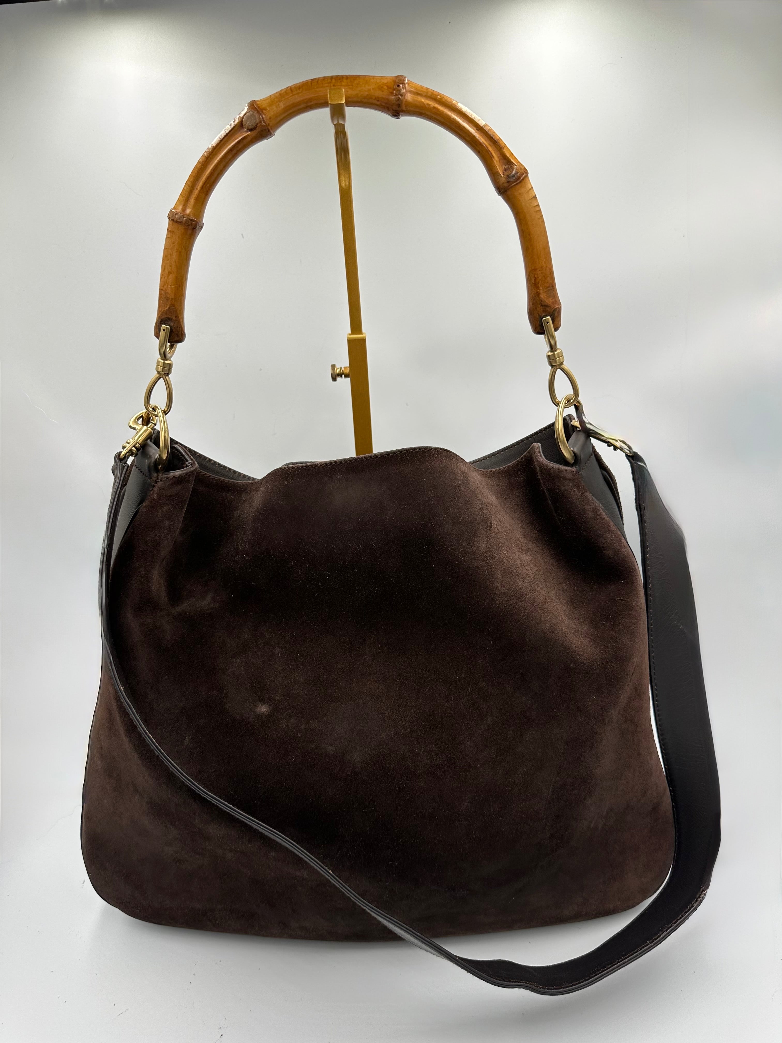 Vintage Gucci brown suede Bamboo shoulder bag