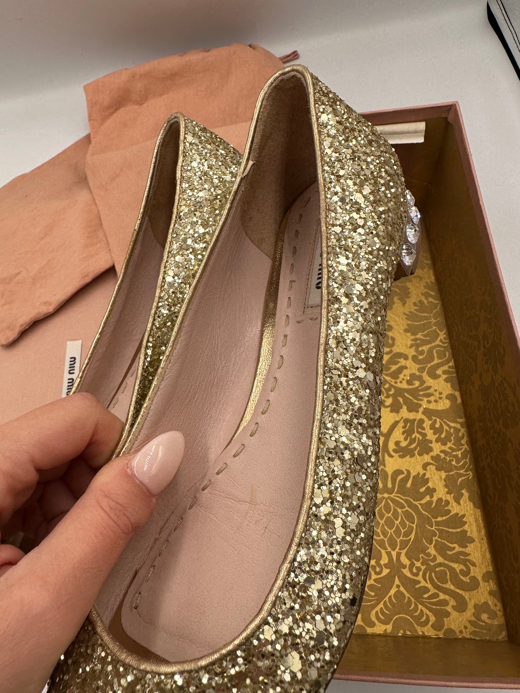 Miu Miu Glitter Pirite ballet flats