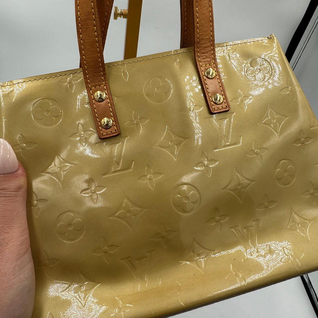 Louis Vuitton Monogram Vernis Trousse PM pastel yellow handbag