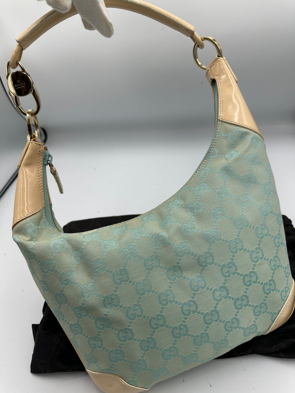 Gucci GG canvas and patent leather hobo shoulder bag