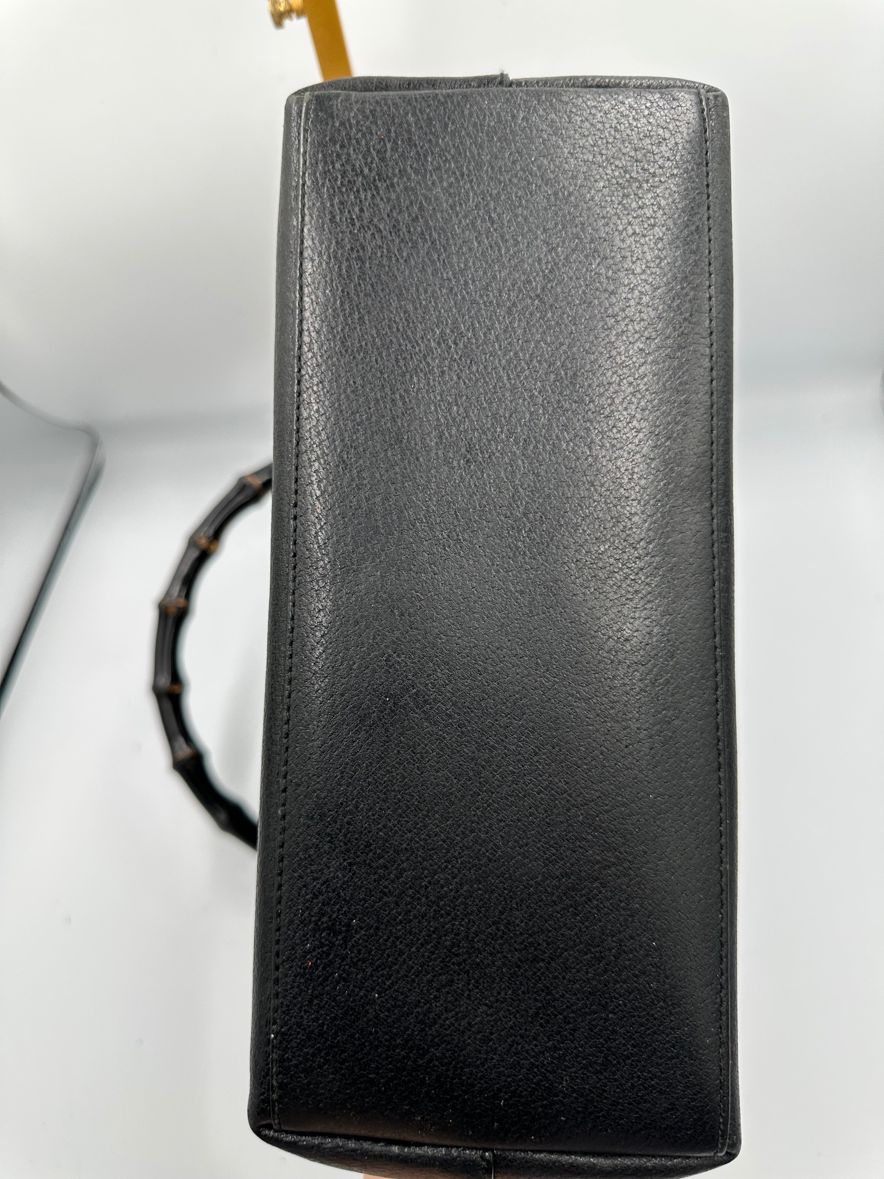 Vintage Gucci Bamboo leather black top handle shoulder bag