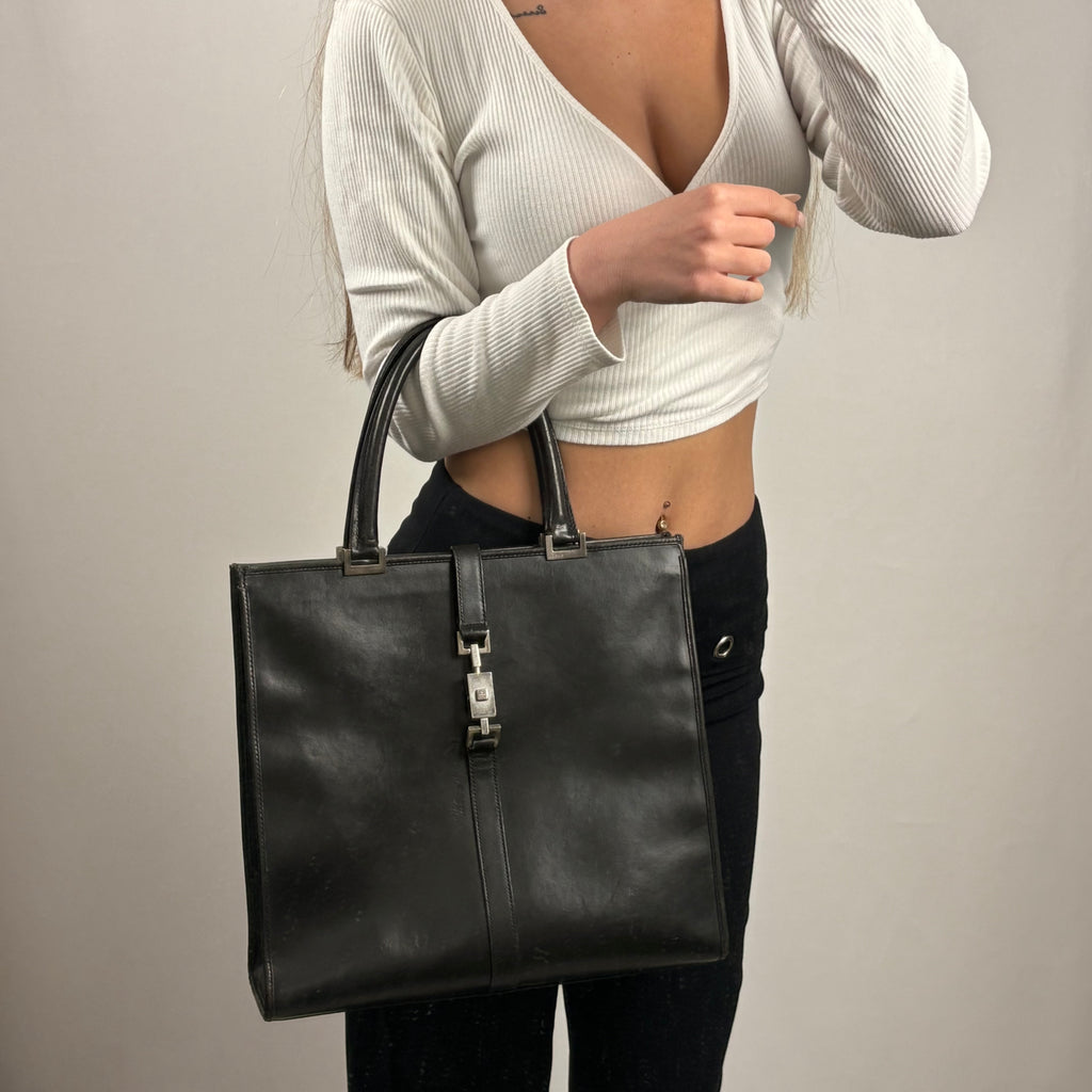 1990s Gucci leather black Jackie shoulder tote bag