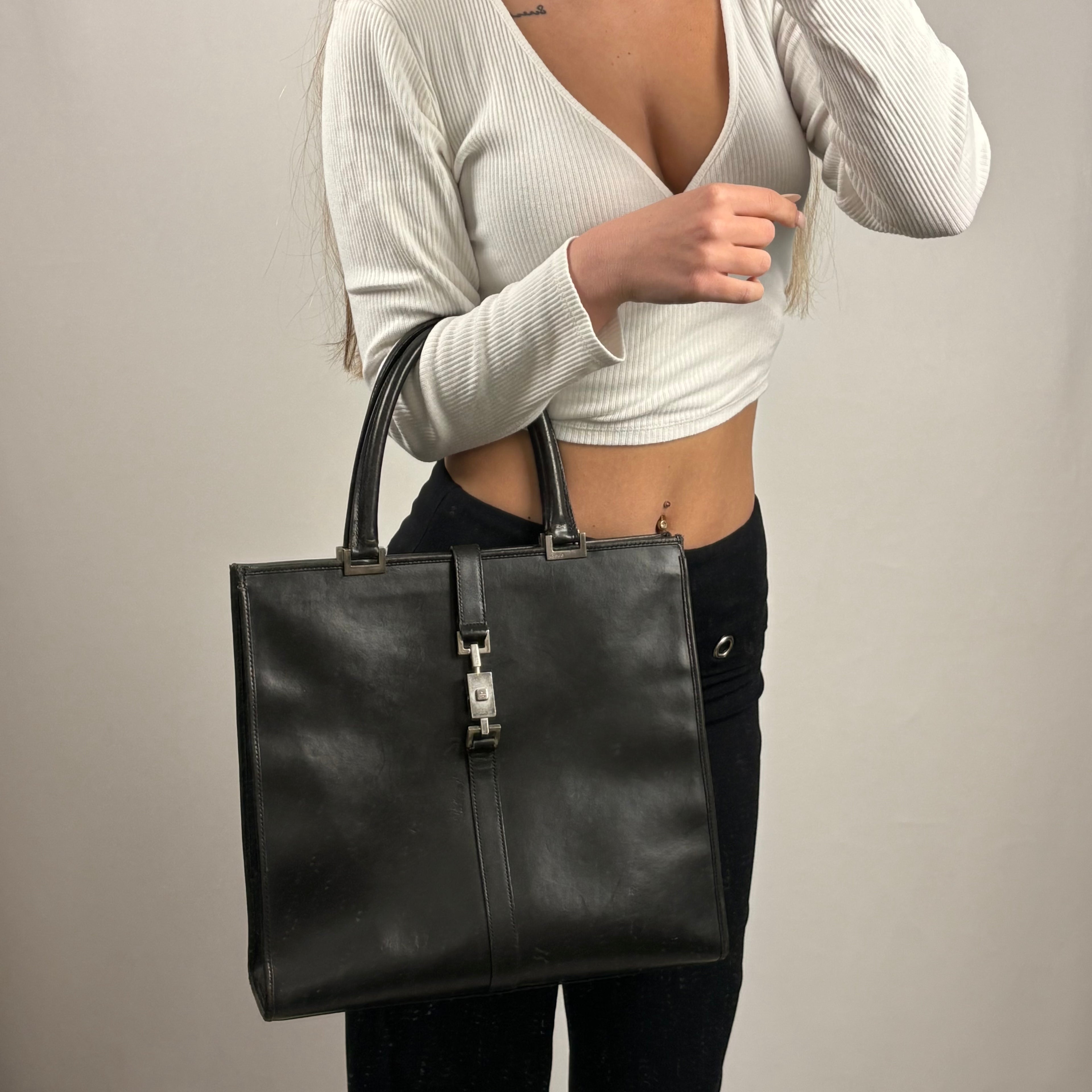 1990s Gucci leather black Jackie shoulder tote bag