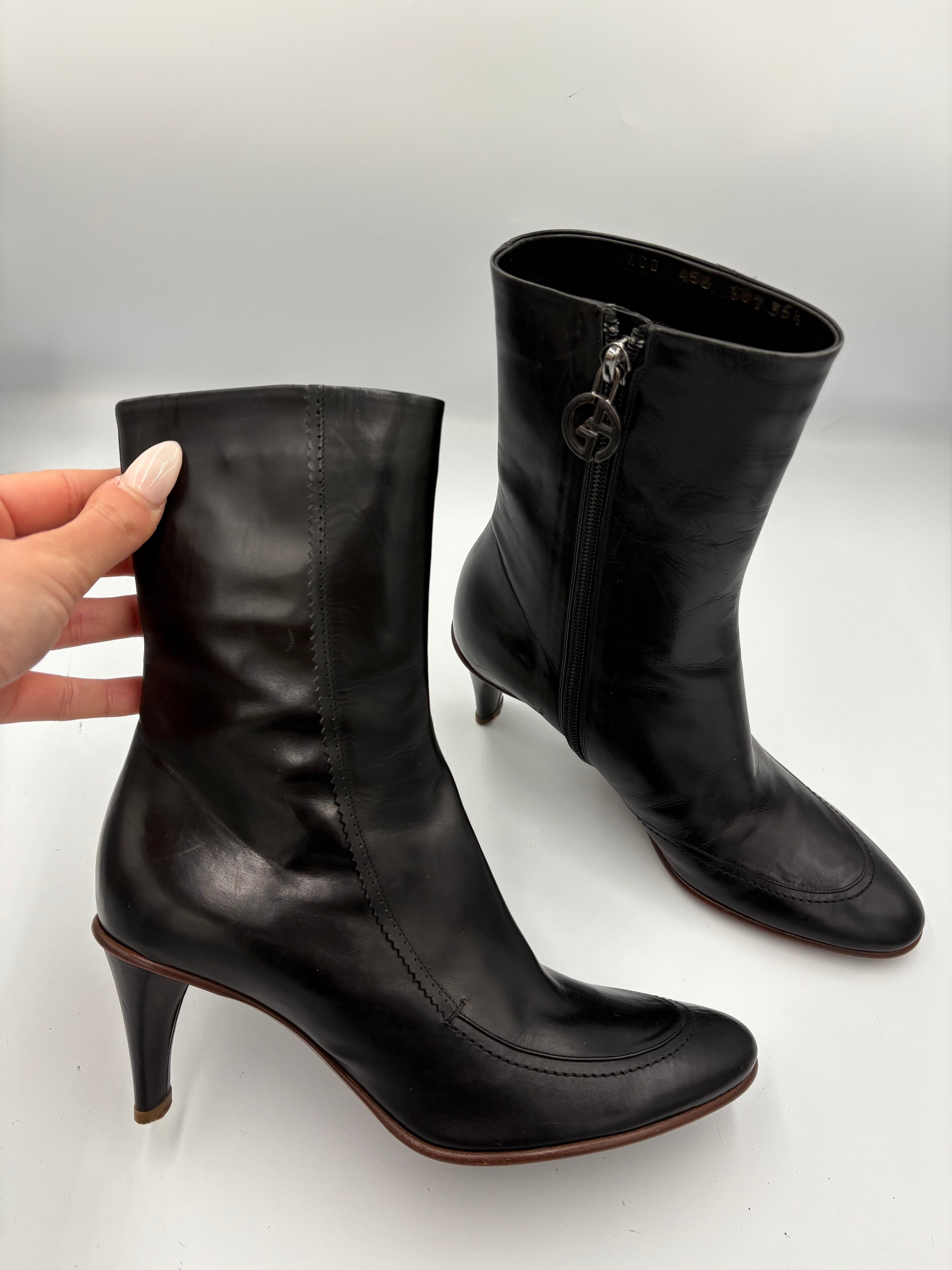 Giorgio Armani leather kitten heel boots UK 3