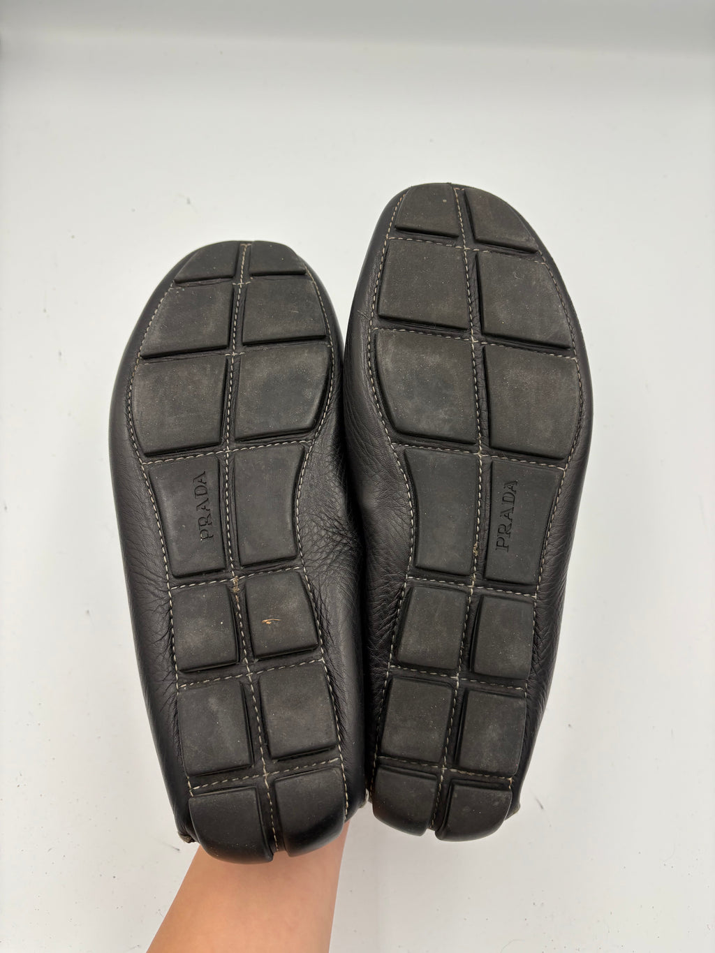 Prada leather contrast stitch loafers