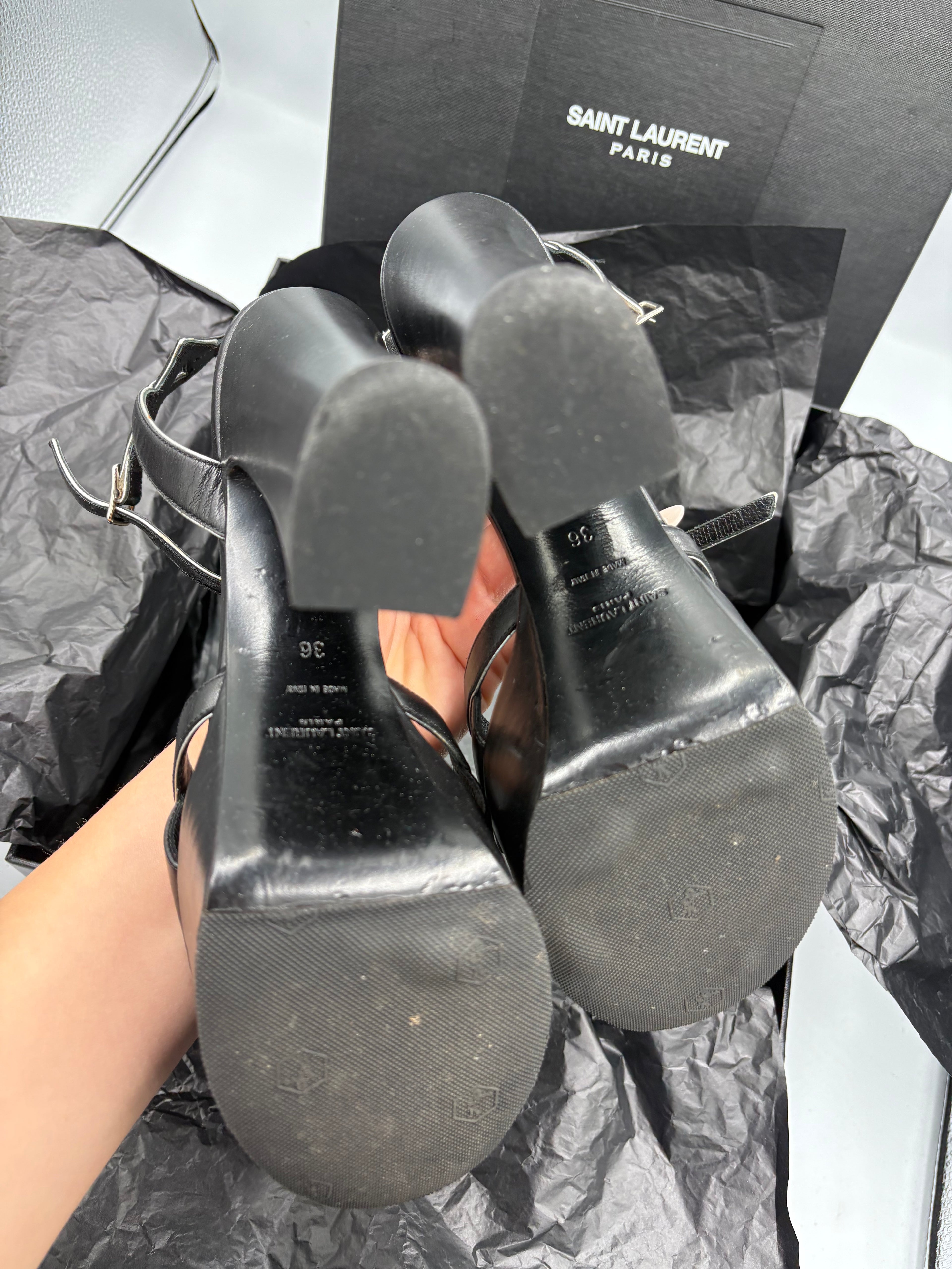 Saint Laurent Bianca 2008 collection leather platform heels with rhinestone star