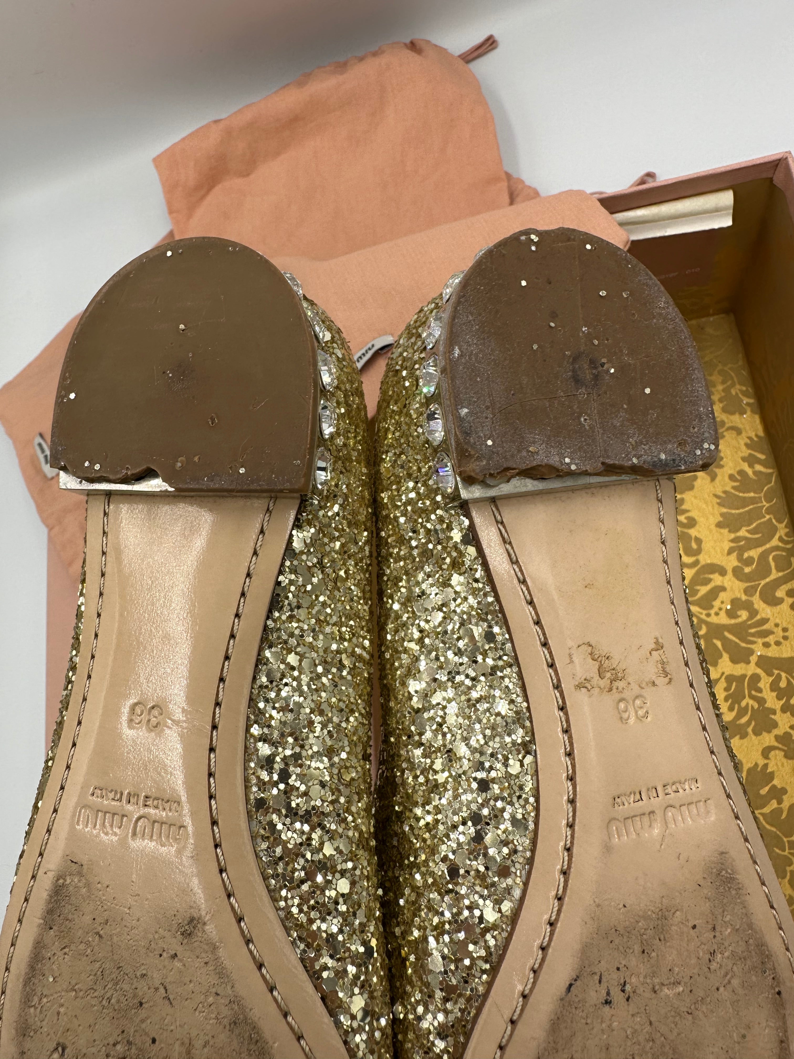 Miu Miu Glitter Pirite ballet flats